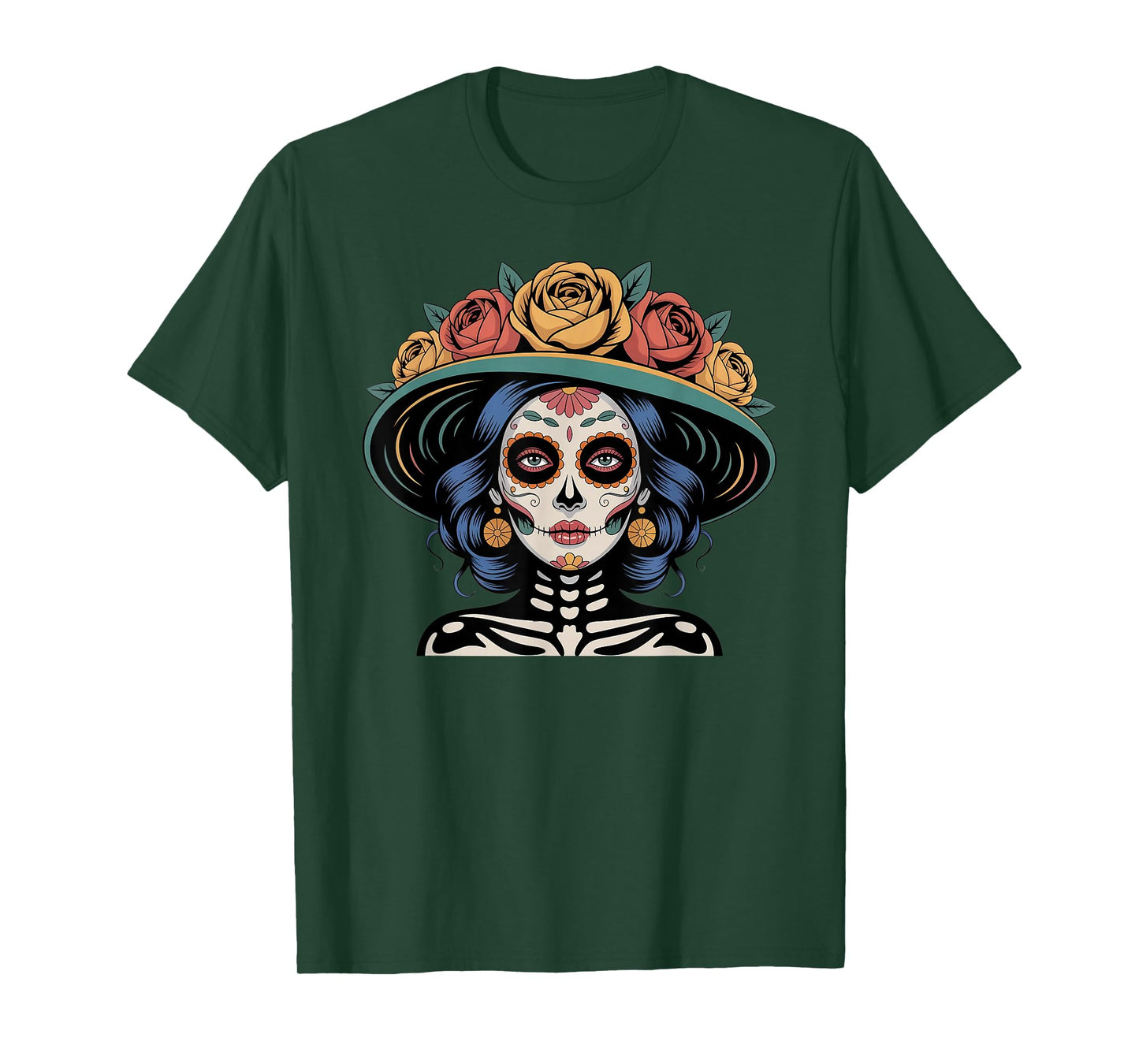 Halloween De Los Muertos Day of The Dead Sugar Skull Floral T-Shirt