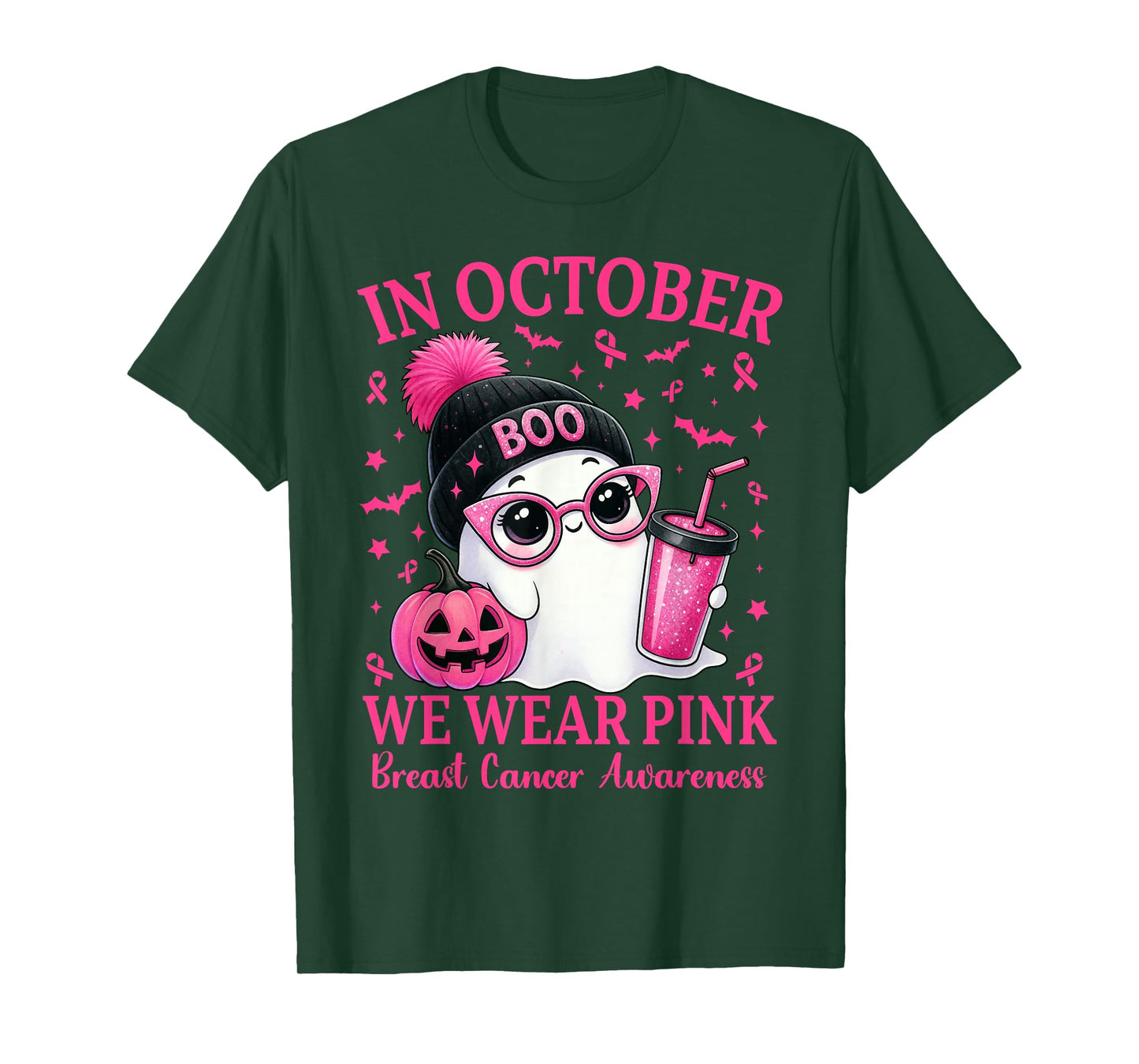 in October We Wear Pink Breast Cancer Awareness Halloween T-Shirt