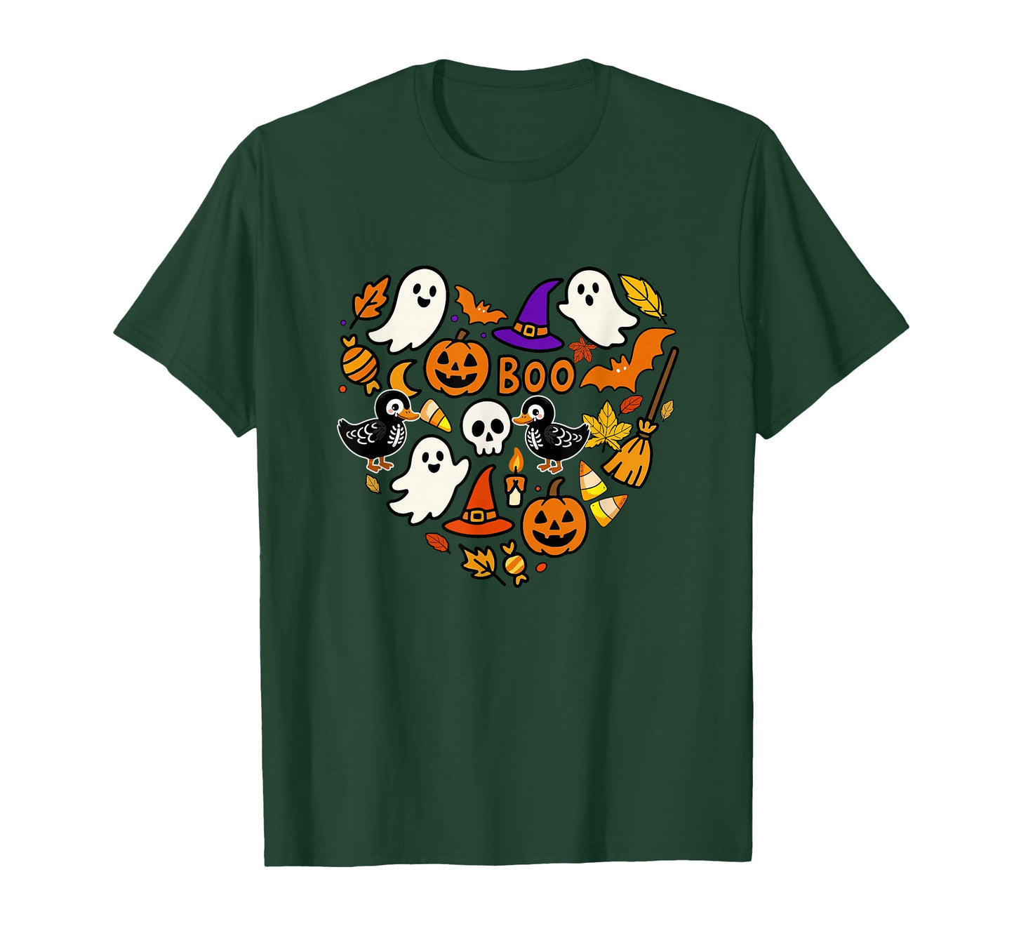 Group Ducks Boo Ghosts Candy Corns Halloween Heart Shape T-Shirt