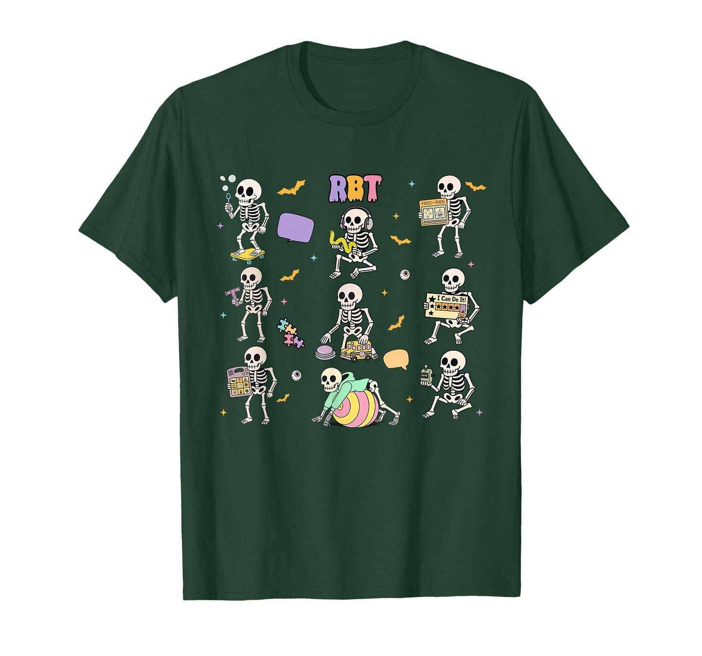 Spooky Skeleton RBT Registered Behavior Technician Halloween T-Shirt