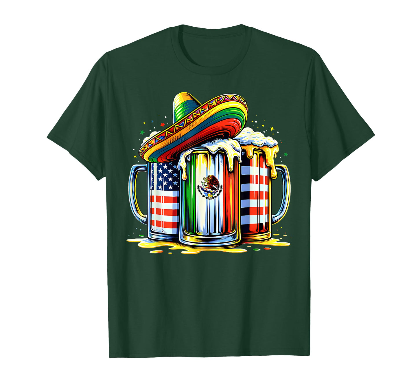 Beer Mexican USA Flag Cinco de Mayo Drinking Mexican Party T-Shirt