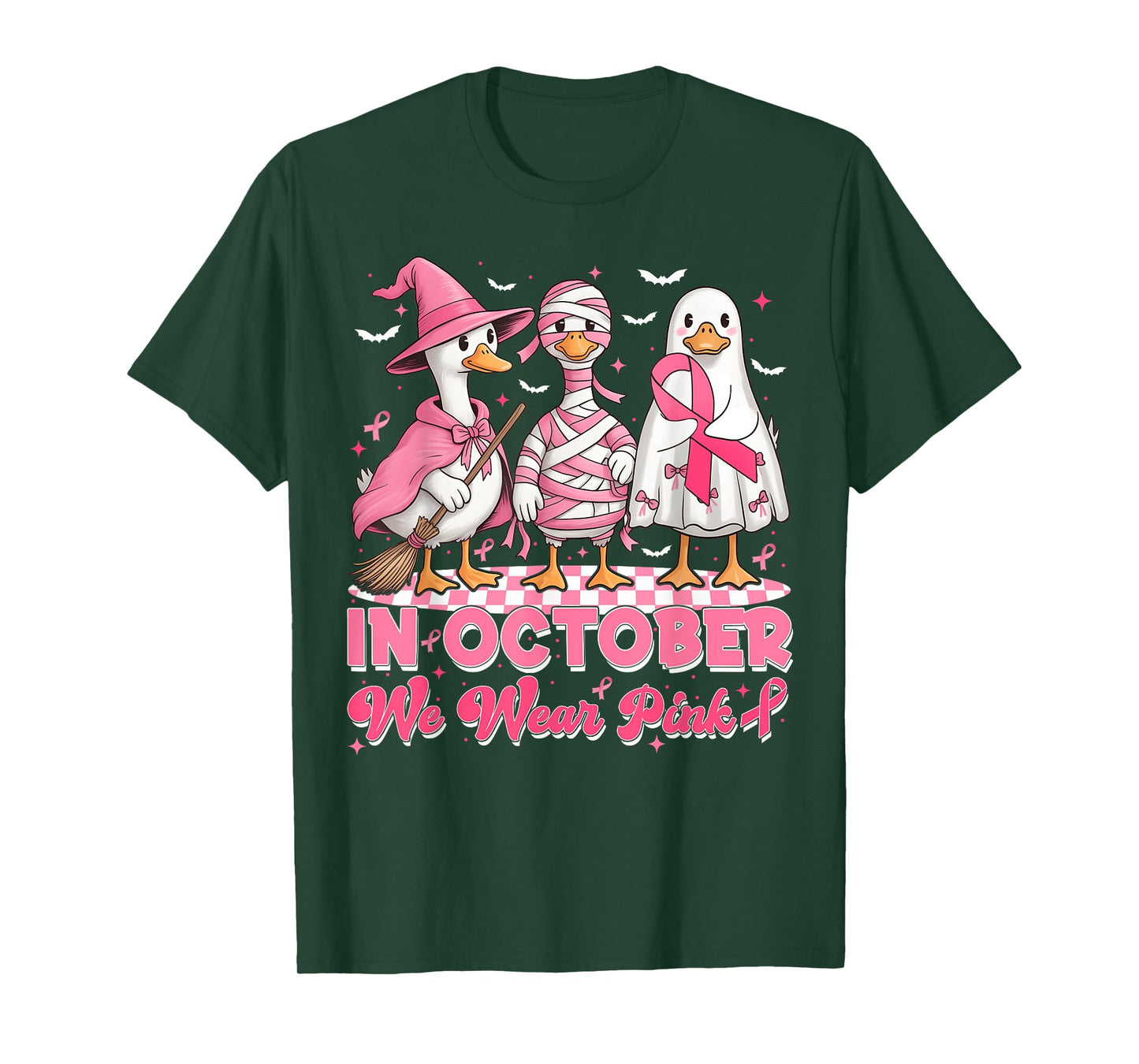 October We Wear Pink Goose Boo Ghost Breast Cancer Men Women T-Shirt