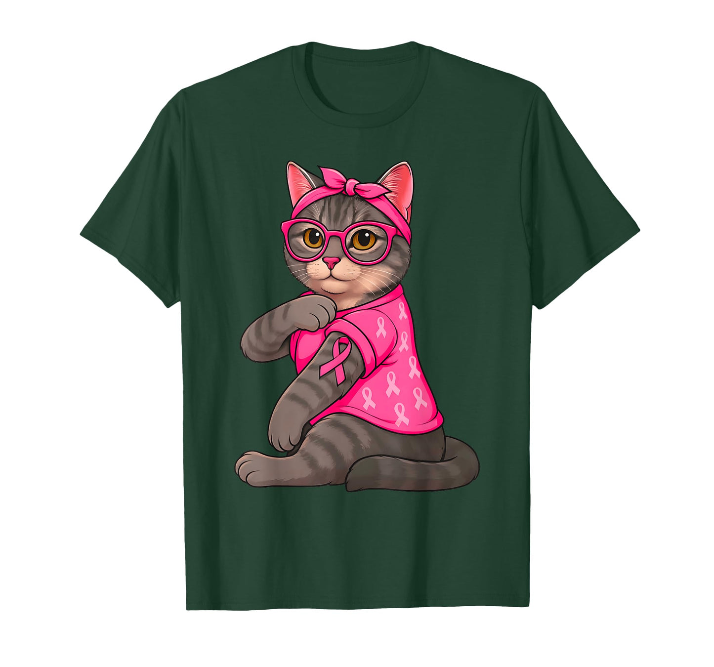 Cute Funny Cat Tattoo Pink Breast Cancer Awareness Men Women T-Shirt