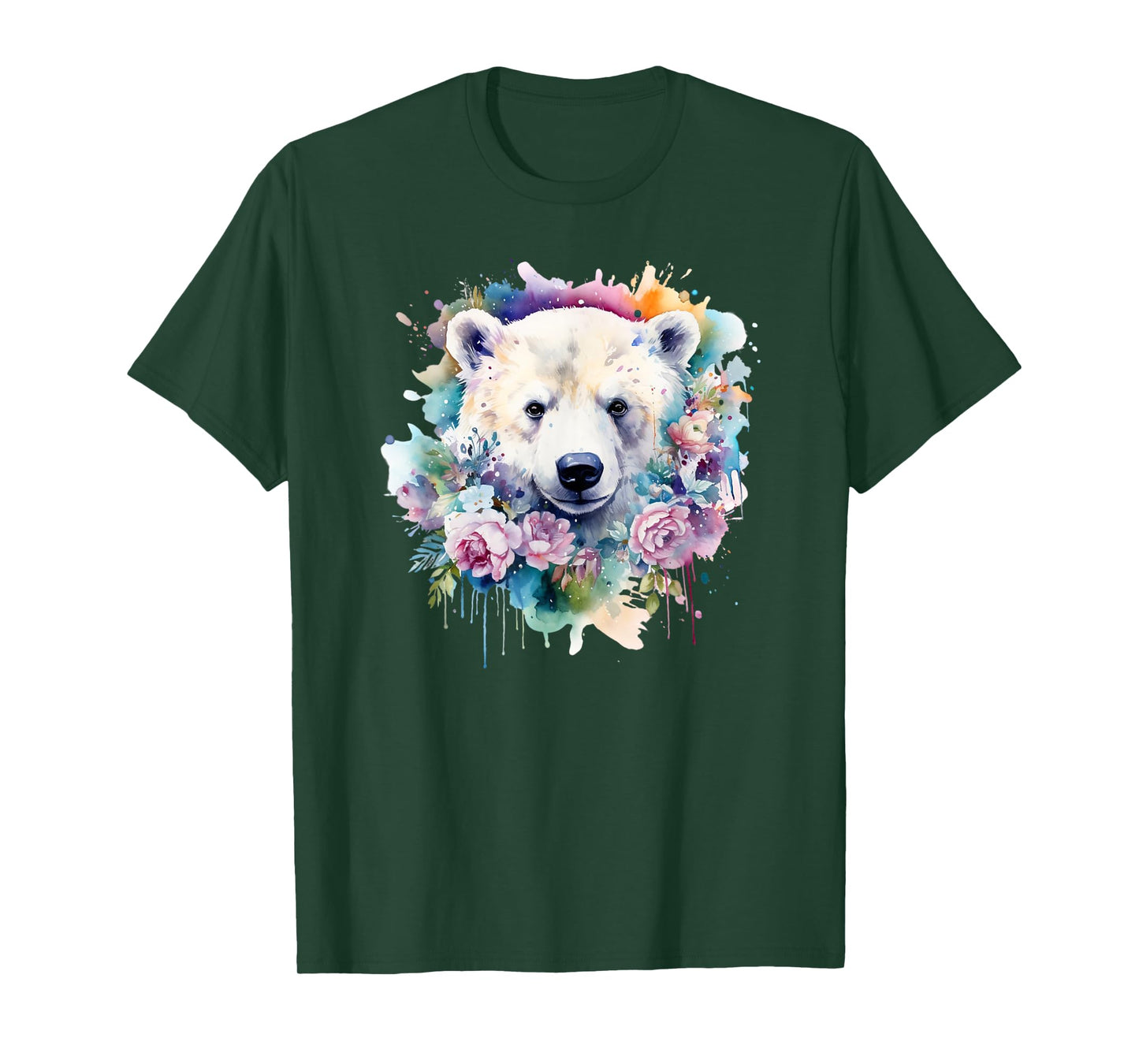 Polar Bear Floral Watercolor Animal Cute Polar Bear Face T-Shirt