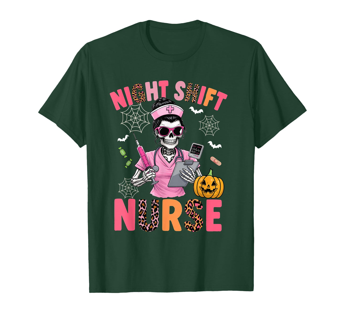 RN ICU Night Shift Nurse Skeleton Halloween Costume Women T-Shirt