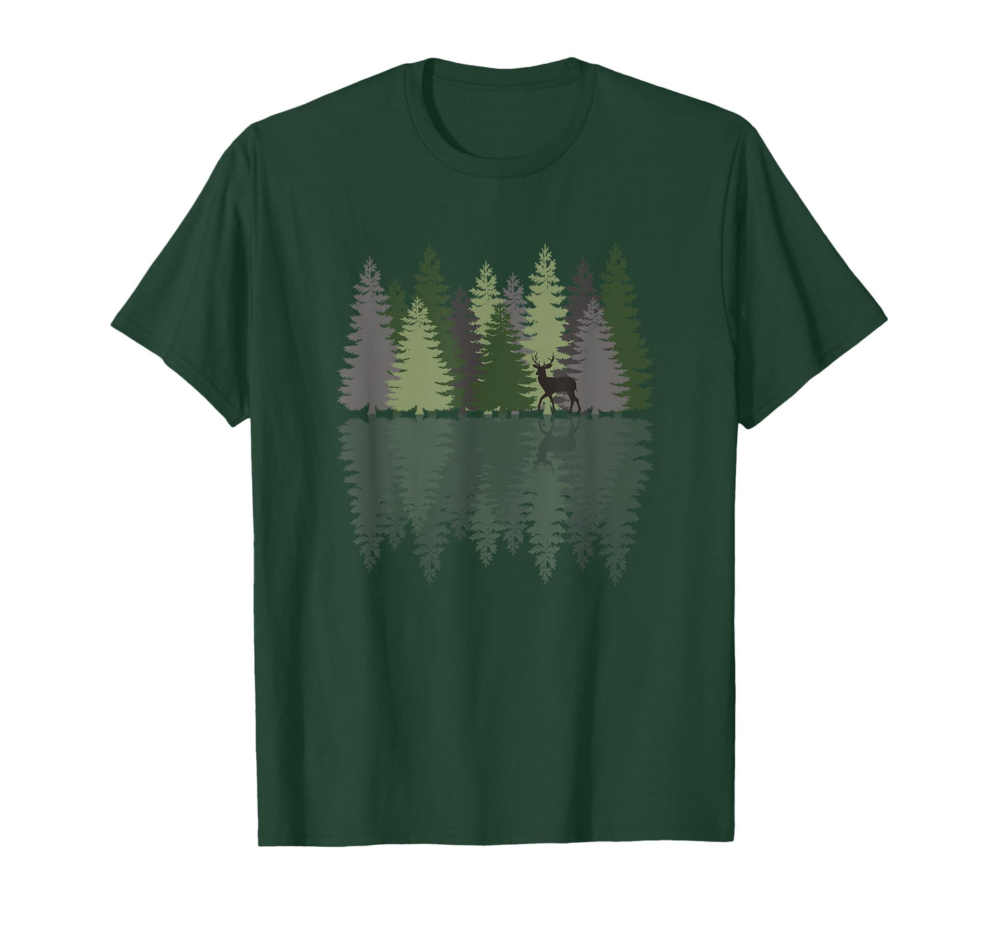 Forest Reflection Nature Trees Woods Deer Outdoor Camper T-Shirt