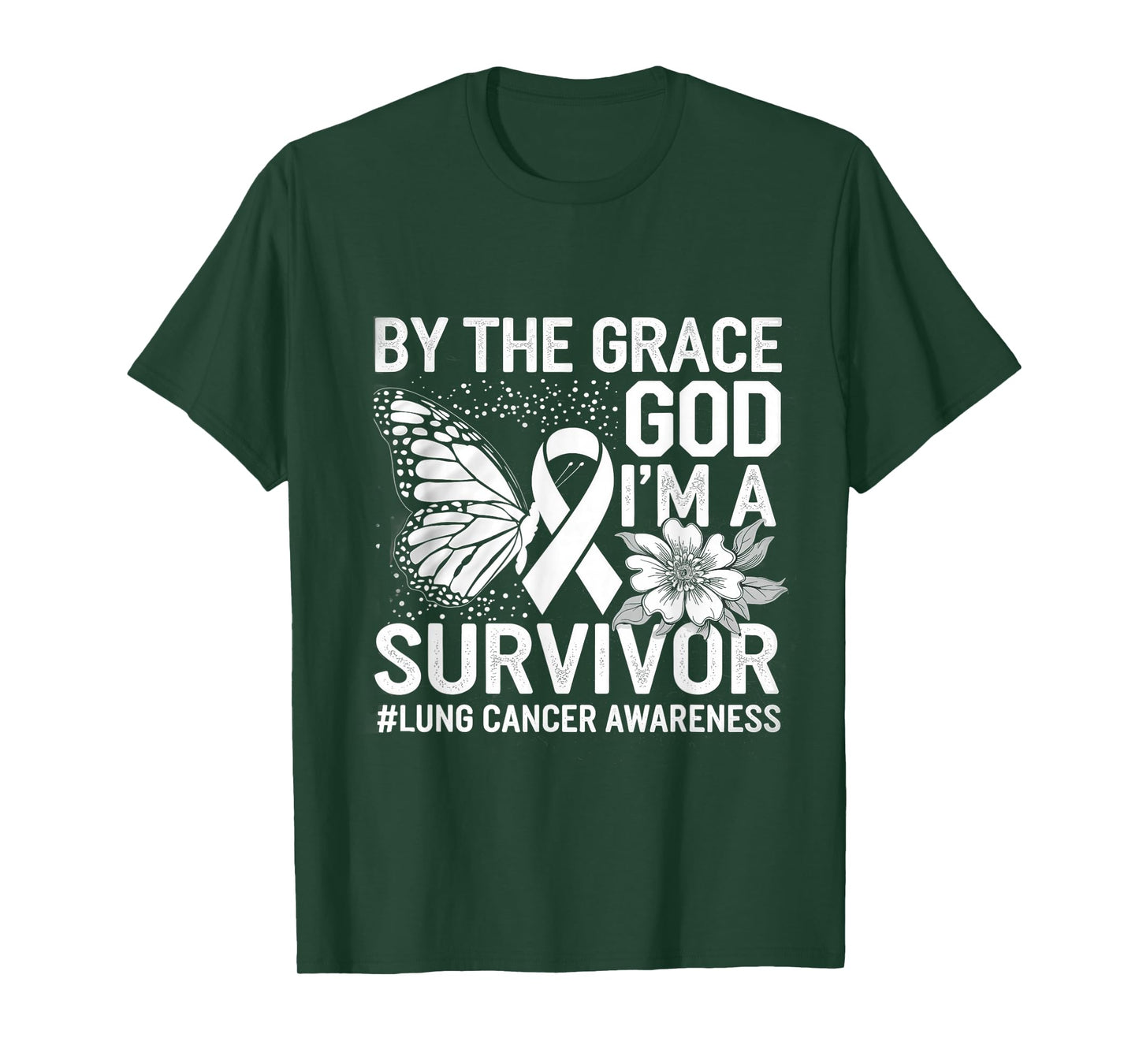 Lung Cancer Survivor By The Grace God White Ribbon Butterfly T-Shirt