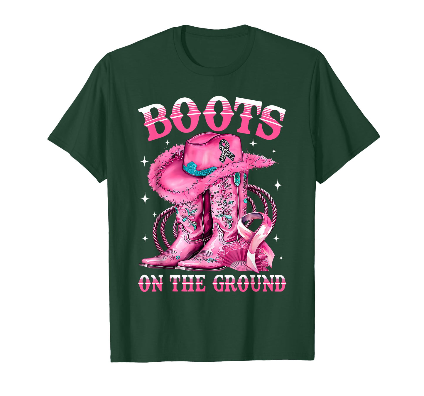 Boots On The Ground Cowgirl Western Breast Cancer Awareness T-Shirt