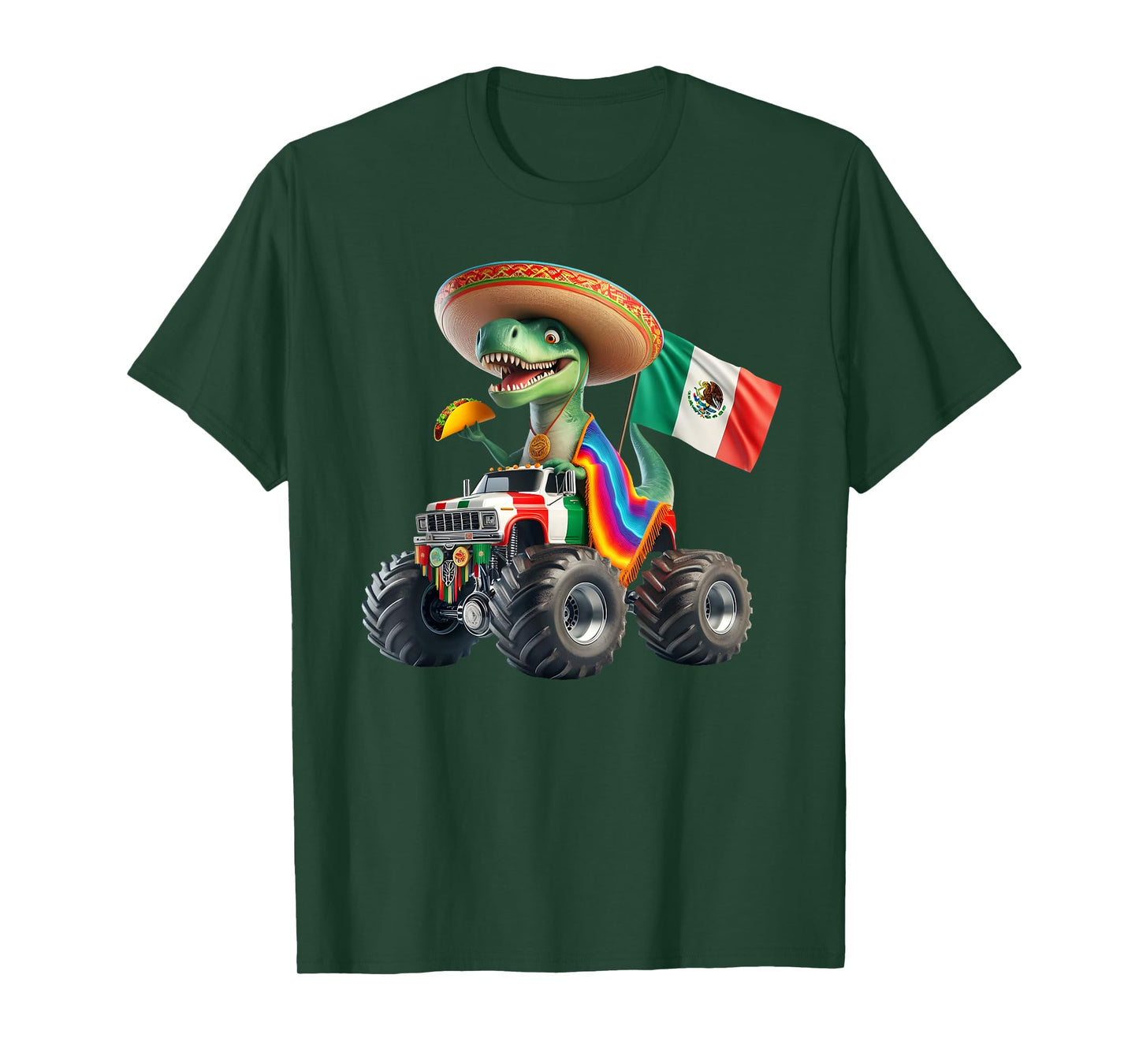 Funny Dinosaur Taco Monster Truck Cinco De Mayo Viva Mexico T-Shirt