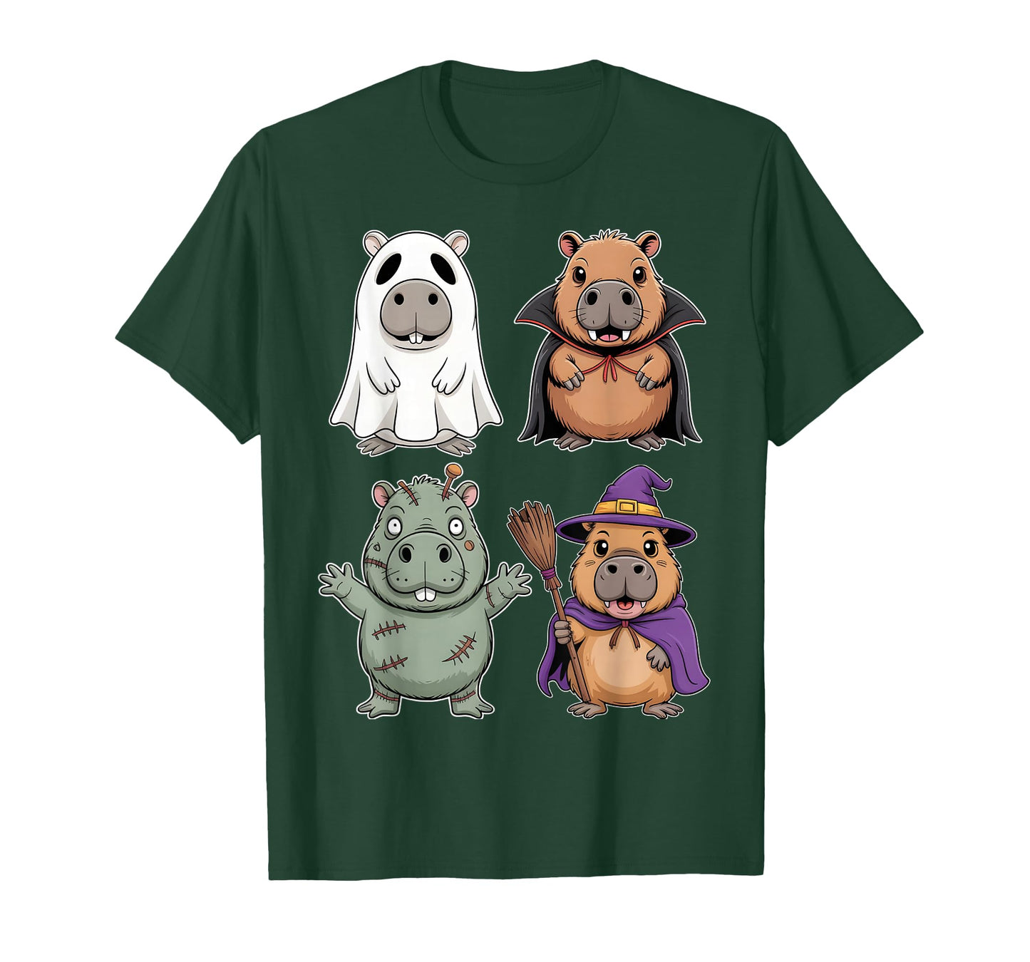 Funny Capybara Ghost Witch Zombie Halloween Costume Boys T-Shirt