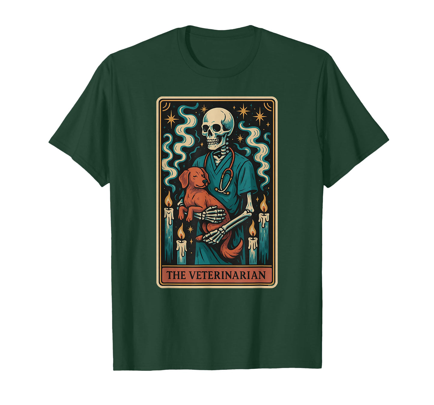 The Veterinarian Tarot Card Halloween Skeleton Vet with Dog T-Shirt