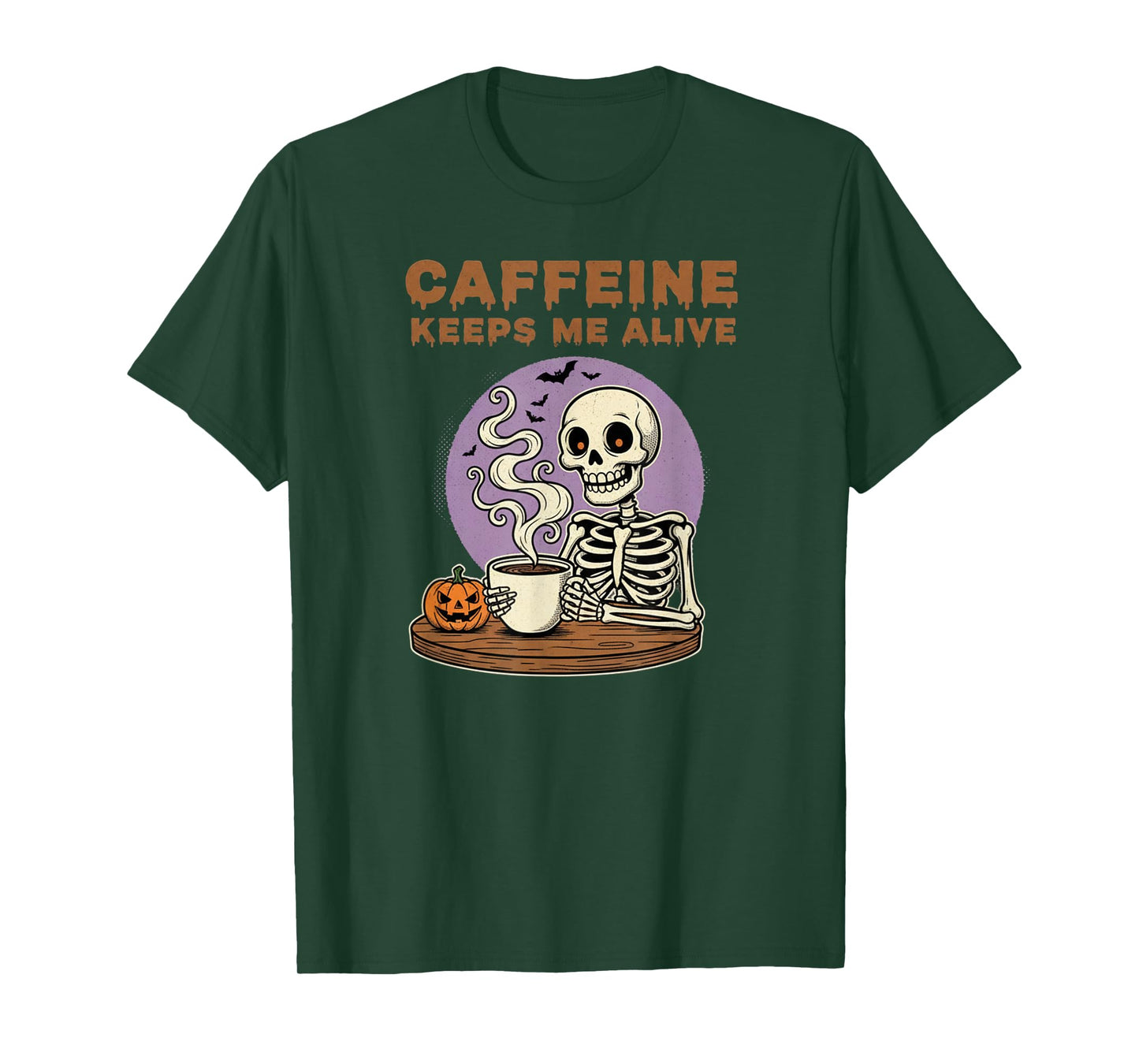 Caffeine Keeps me Alive Skeleton Apparel Funny Halloween T-Shirt