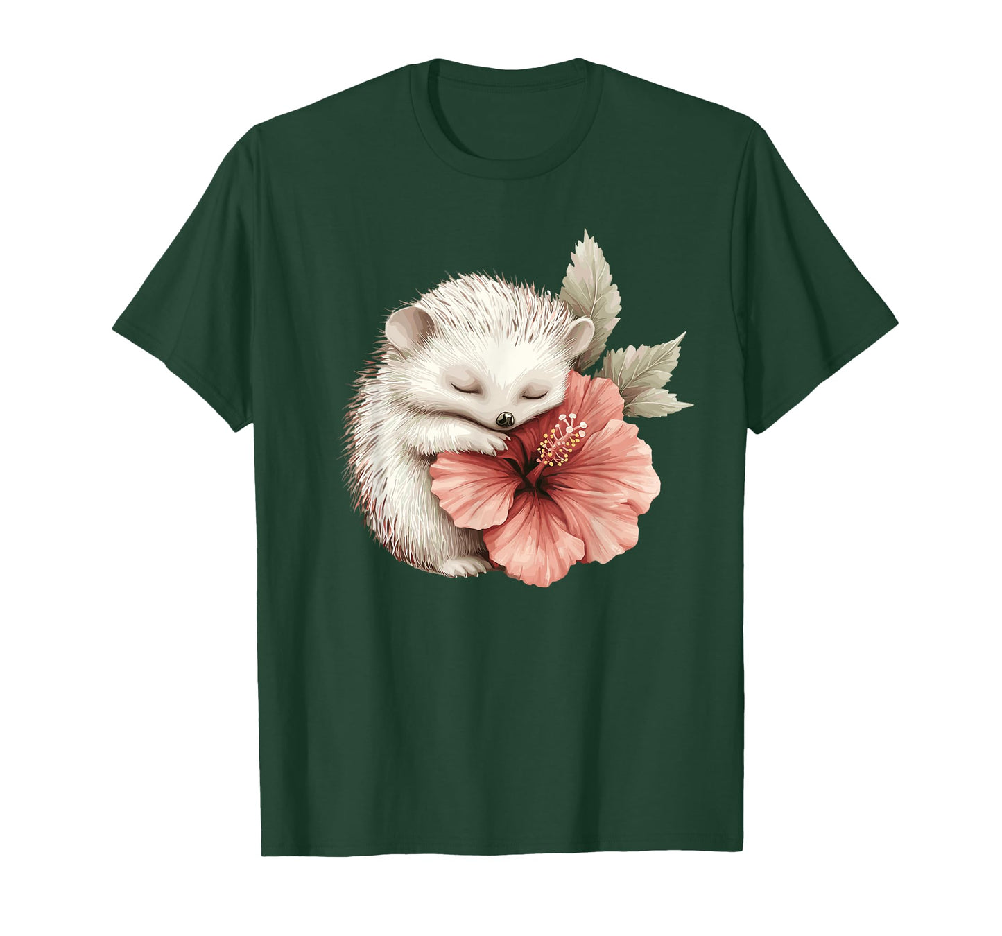 Cute Hedgehog Sleeping Hugging Flower T-Shirt
