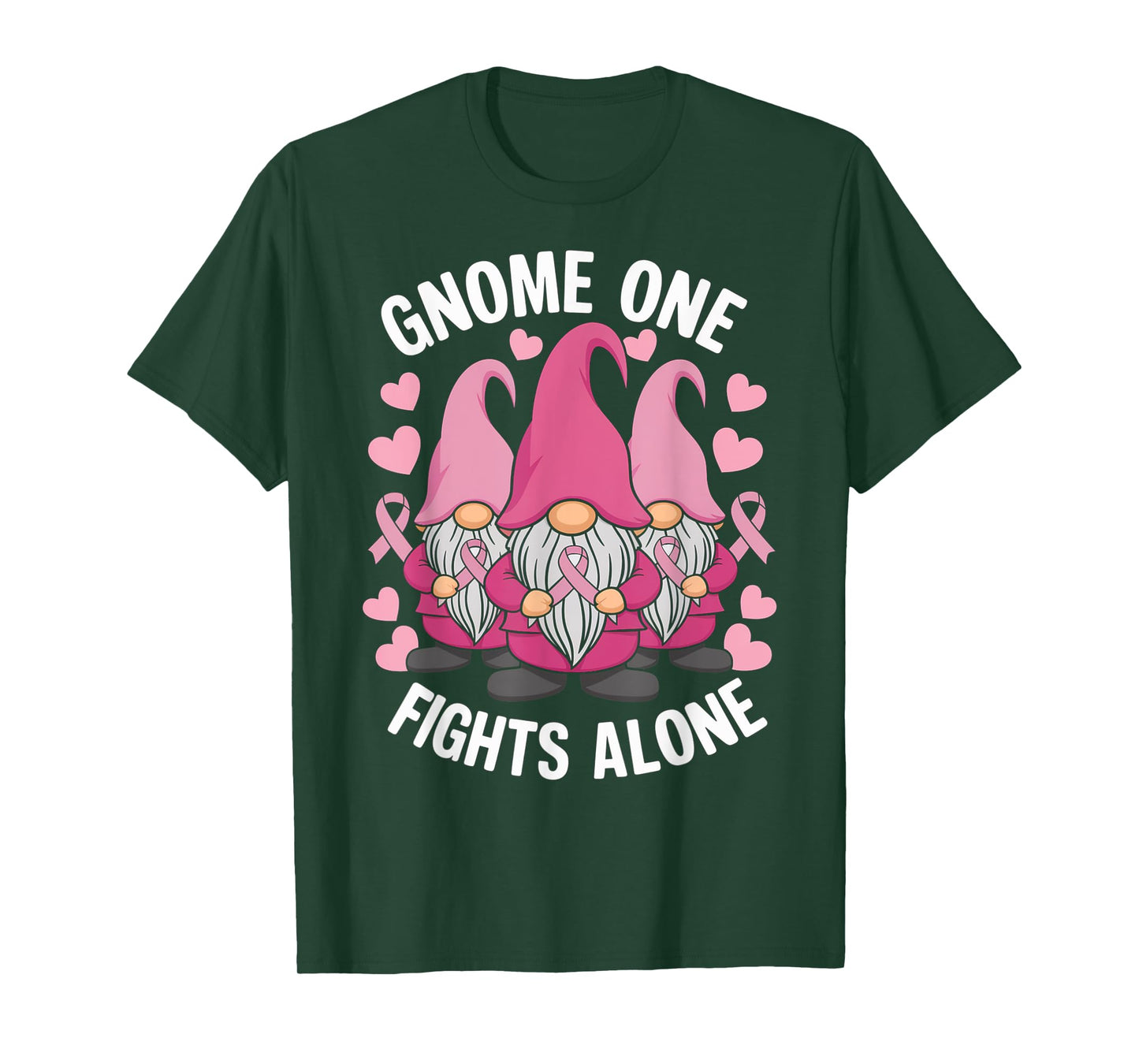 Gnome One Fights Alone Breast Cancer Awareness Pink Ribbon T-Shirt
