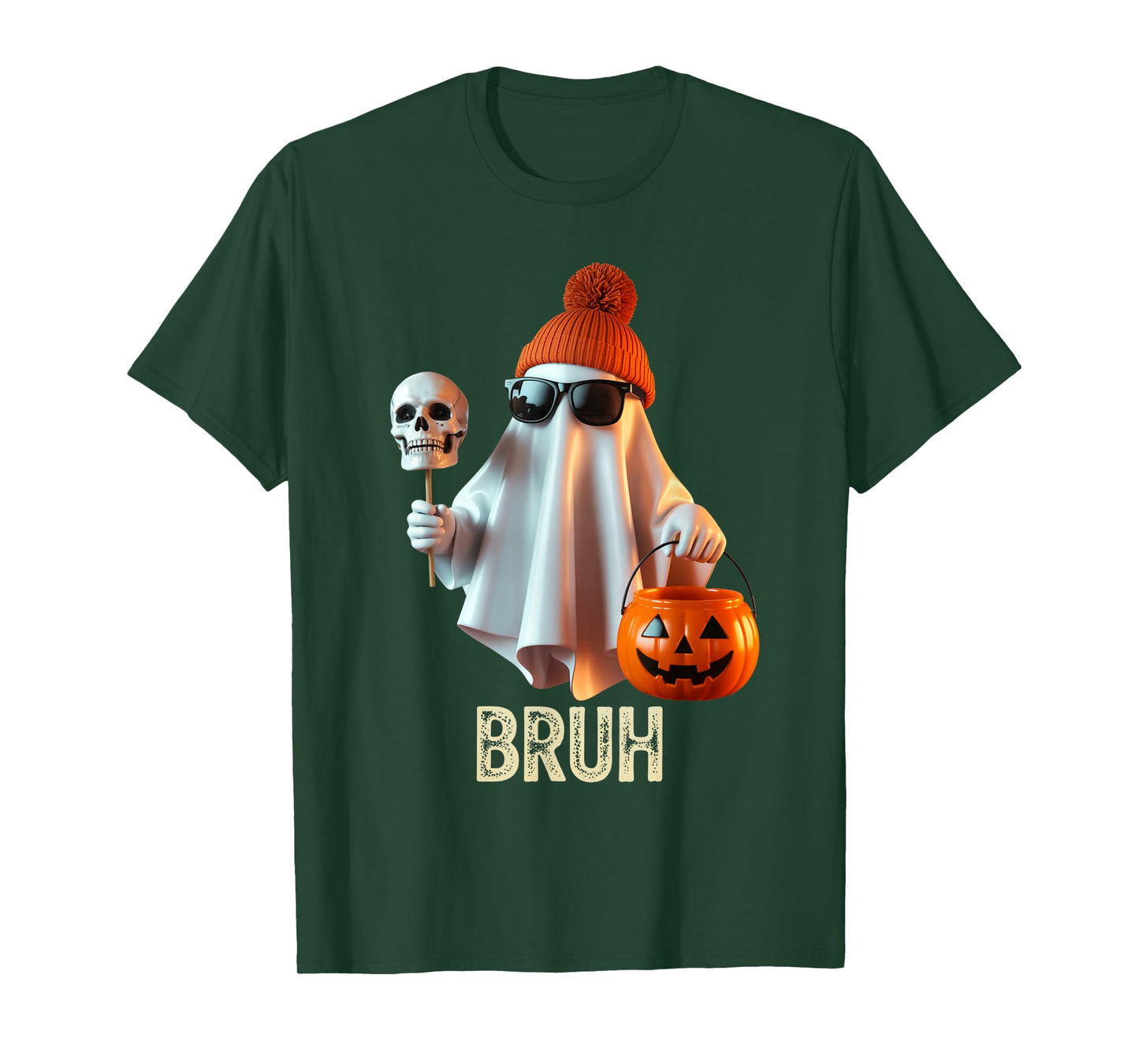 Funny Ghost Saying Bruh Halloween Meme Humor Women Men T-Shirt