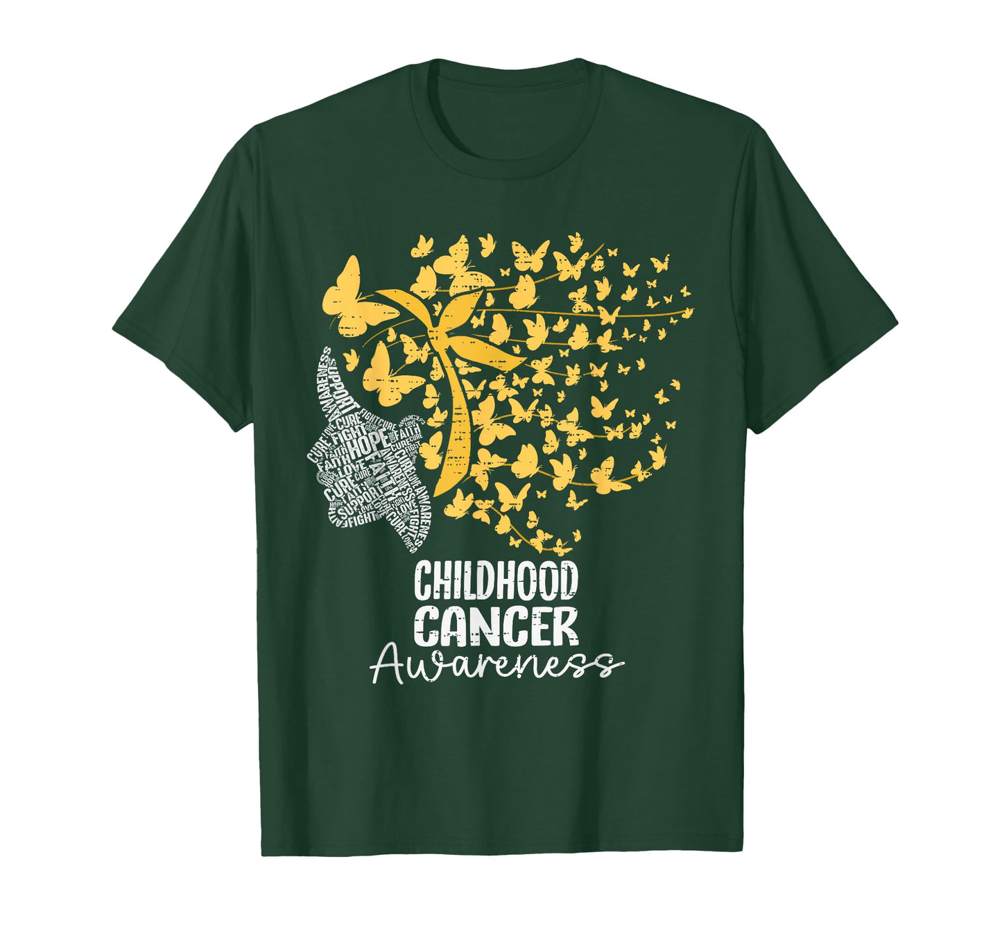 Womens Childhood Cancer Awareness Gold Butterfly Hair Ribbon T-Shirt