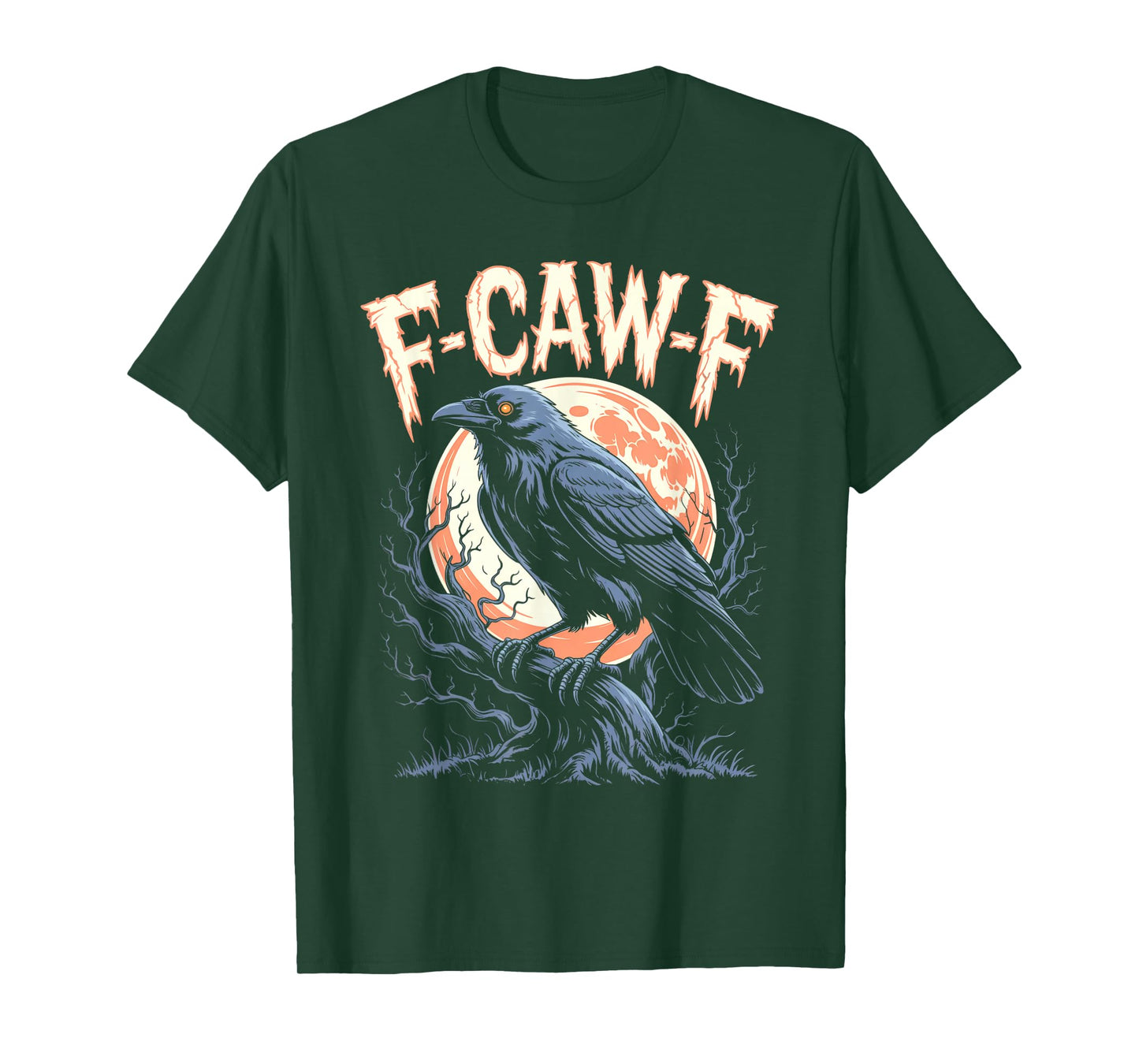 F-Caw-F Black Crow | Funny Gothic Raven Moon Adult Humor T-Shirt
