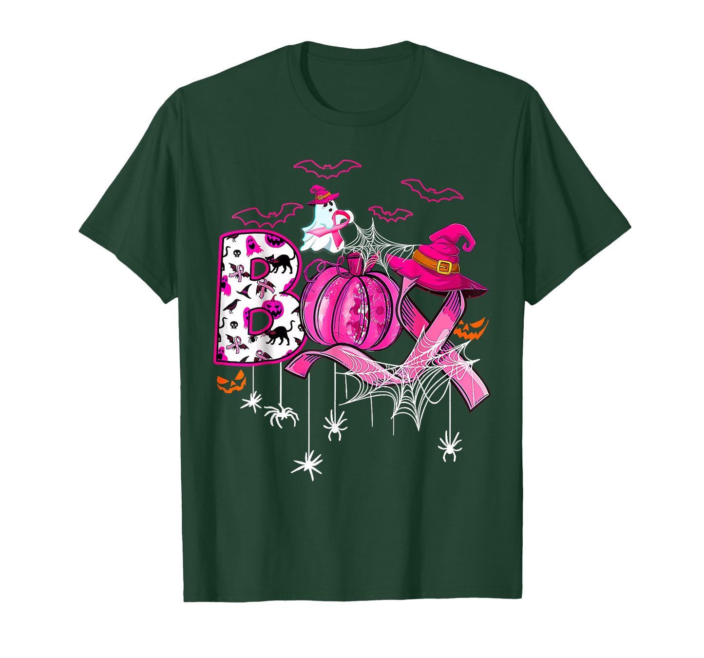 Boo Pumpkin Witch Pink Ribbon Breast Cancer Halloween T-Shirt