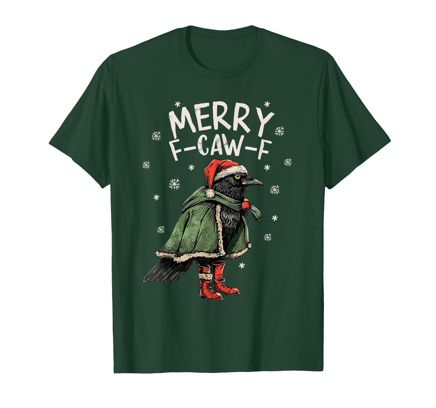 Funny Raven Merry F-Caw-F Gothic Crow Christmas Adult Humor T-Shirt