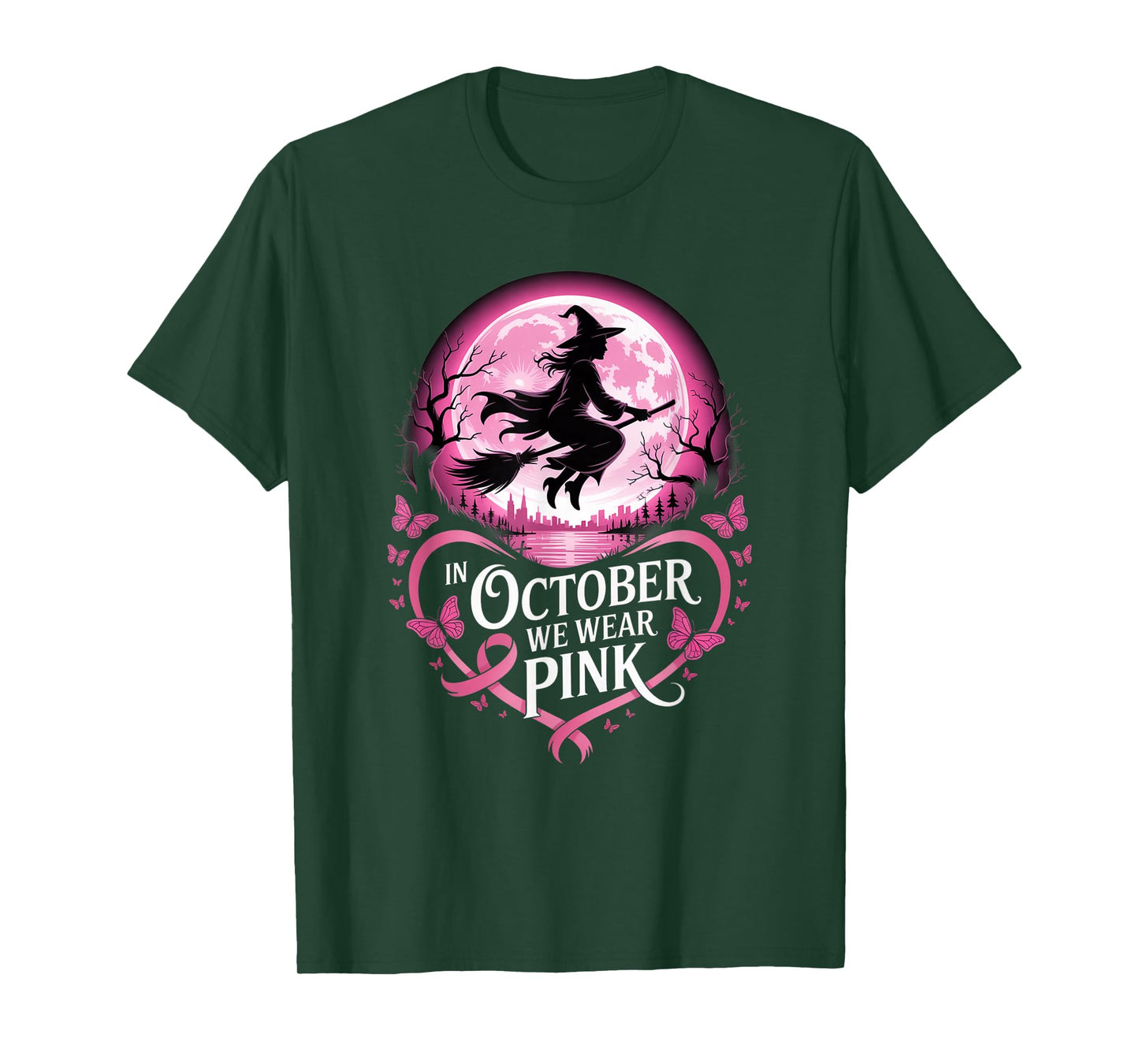 Halloween Breast Cancer Awareness October Witch T-Shirt