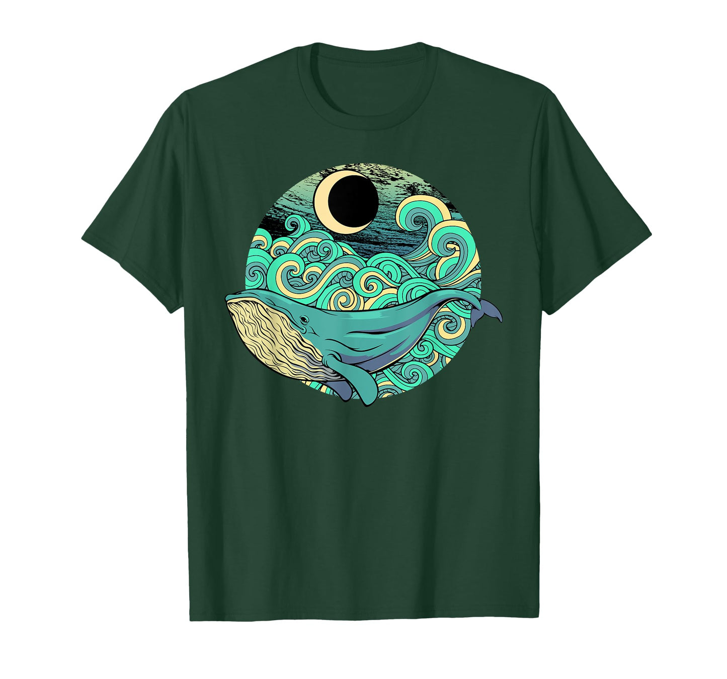 Humpback Whale Marine Life Ocean Nature Sea Blue Waves Moon T-Shirt