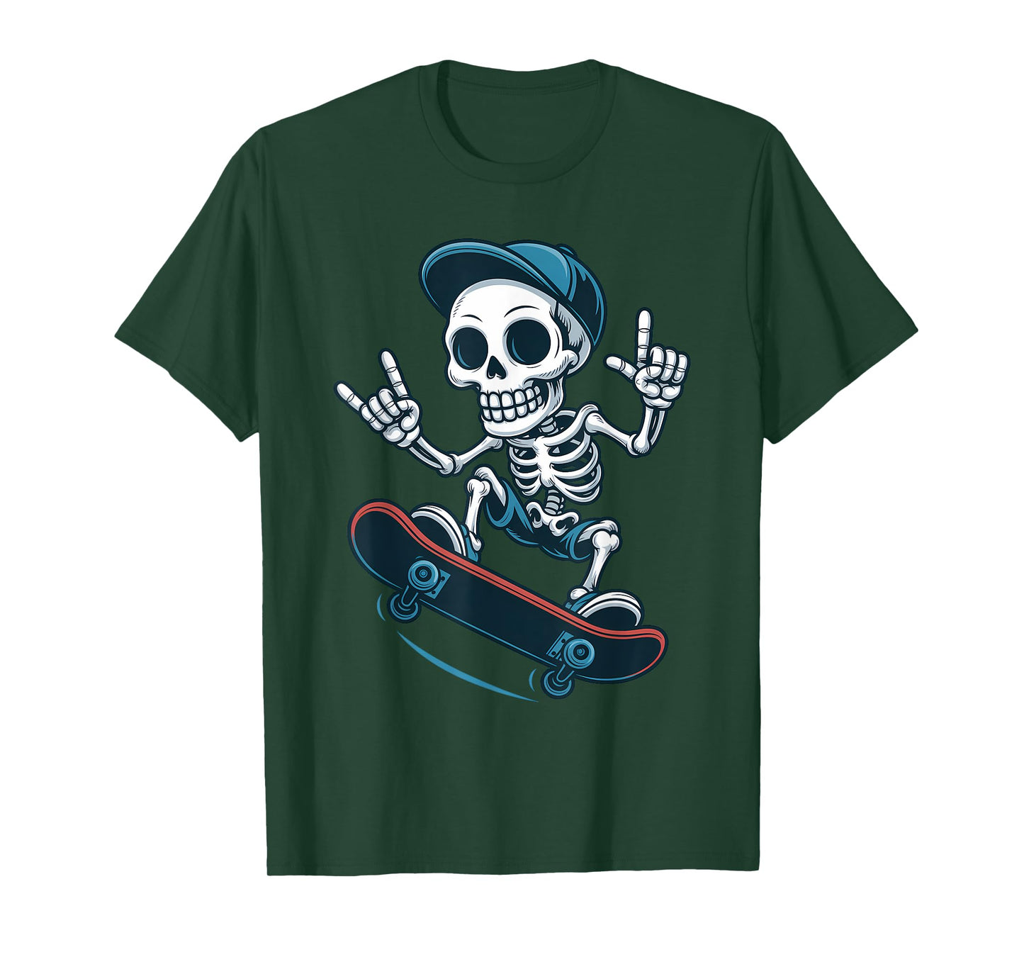 Skateboard Skull Action Boney Cool Art Skeleton Skater Trick T-Shirt