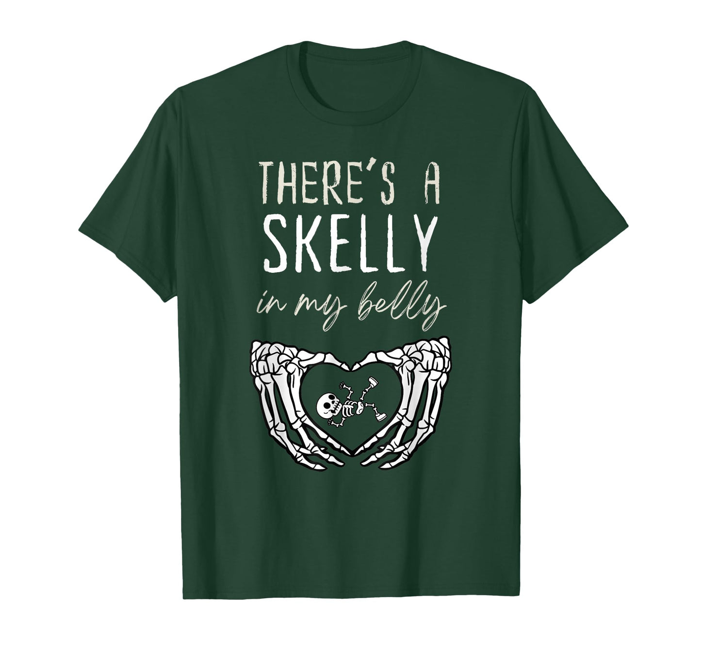Funny Skeleton There's Skelly in My Belly Pregnant Halloween T-Shirt