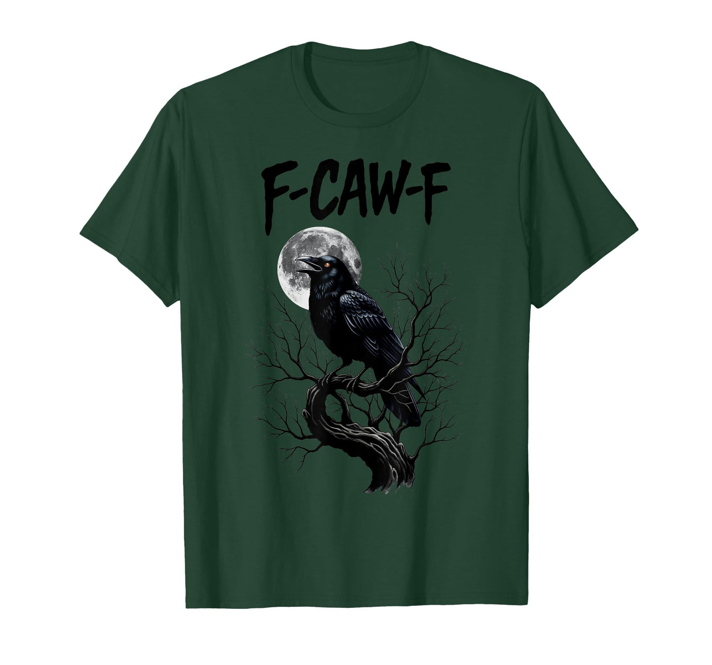 F Caw F Black Crow and Moon Gothic Crow Forest Art Tee T-Shirt
