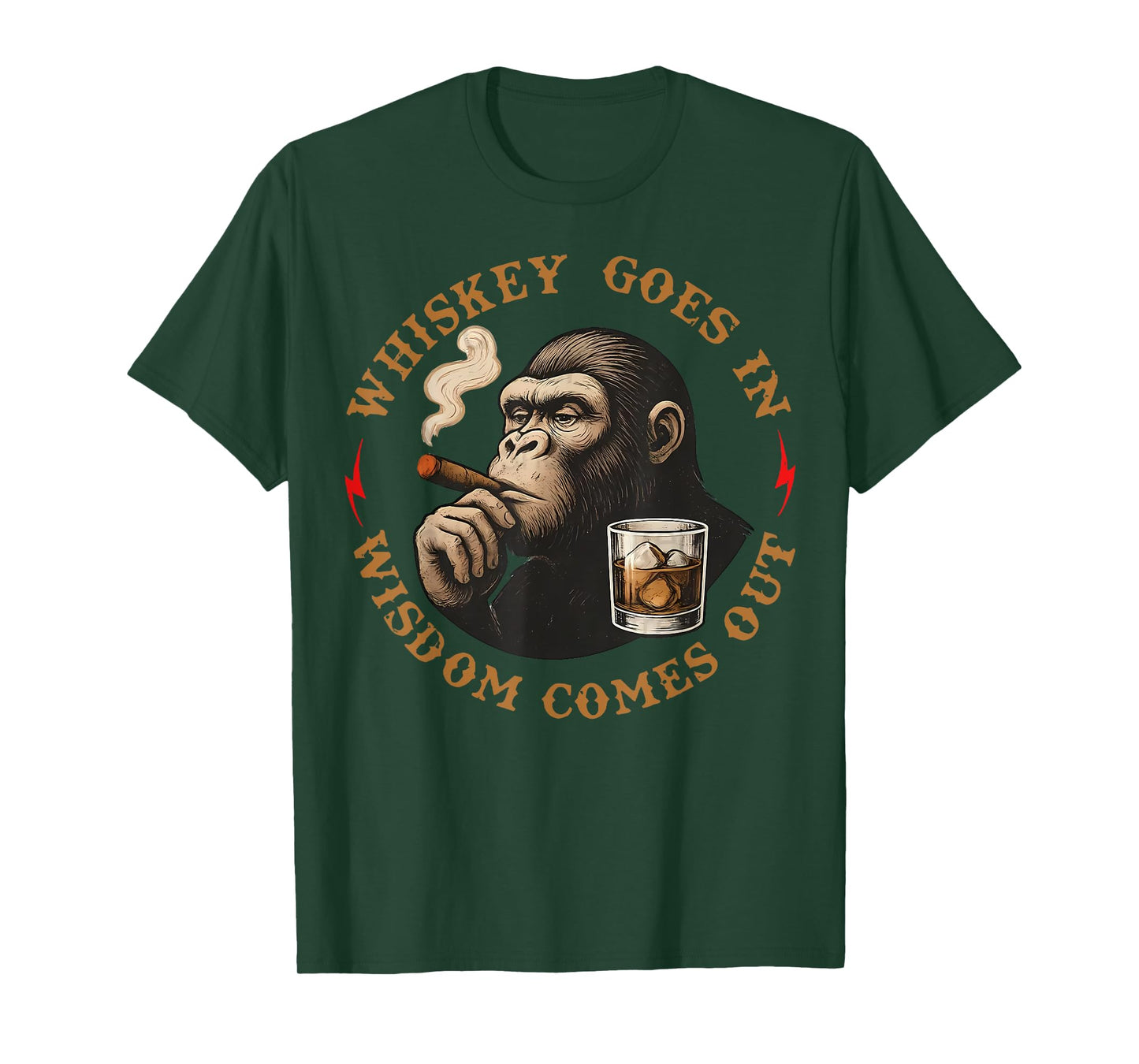 Whiskey Goes in Wisdom Comes Out Funny Monkey T-Shirt