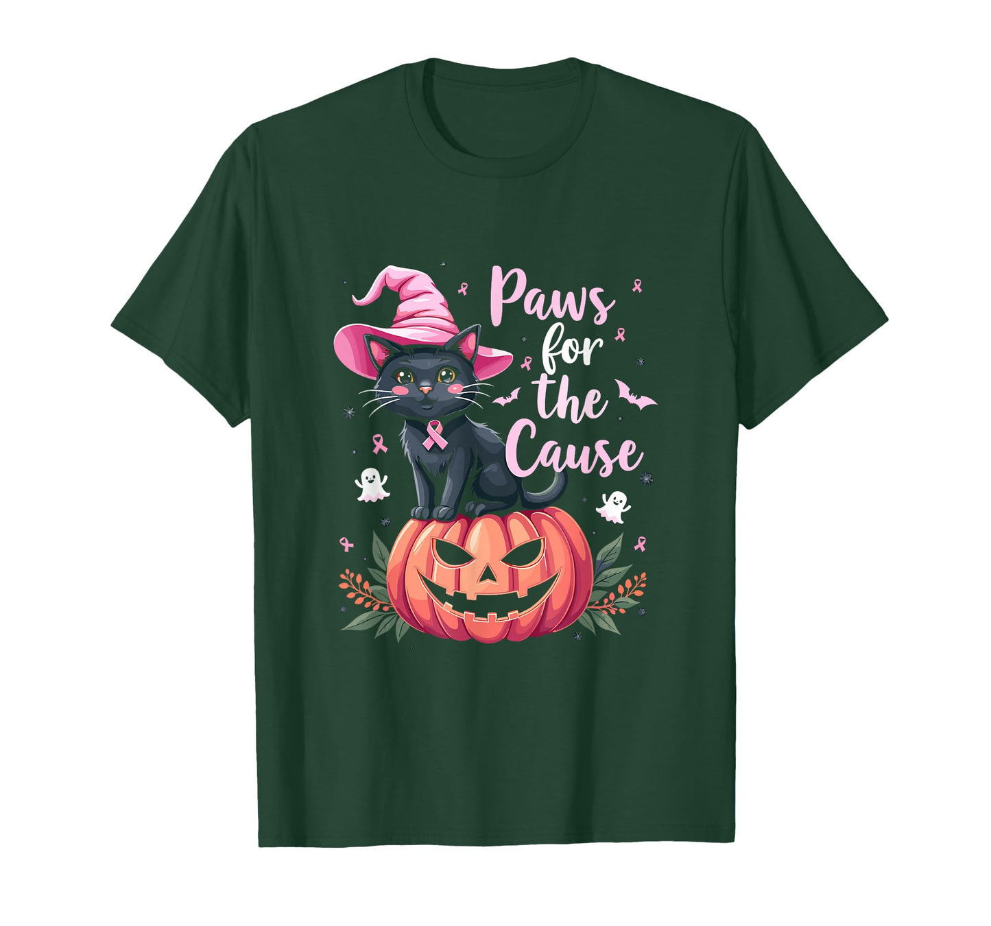 Paws For The Cause Pink Ribbon Witch Hat Pumpkin T-Shirt
