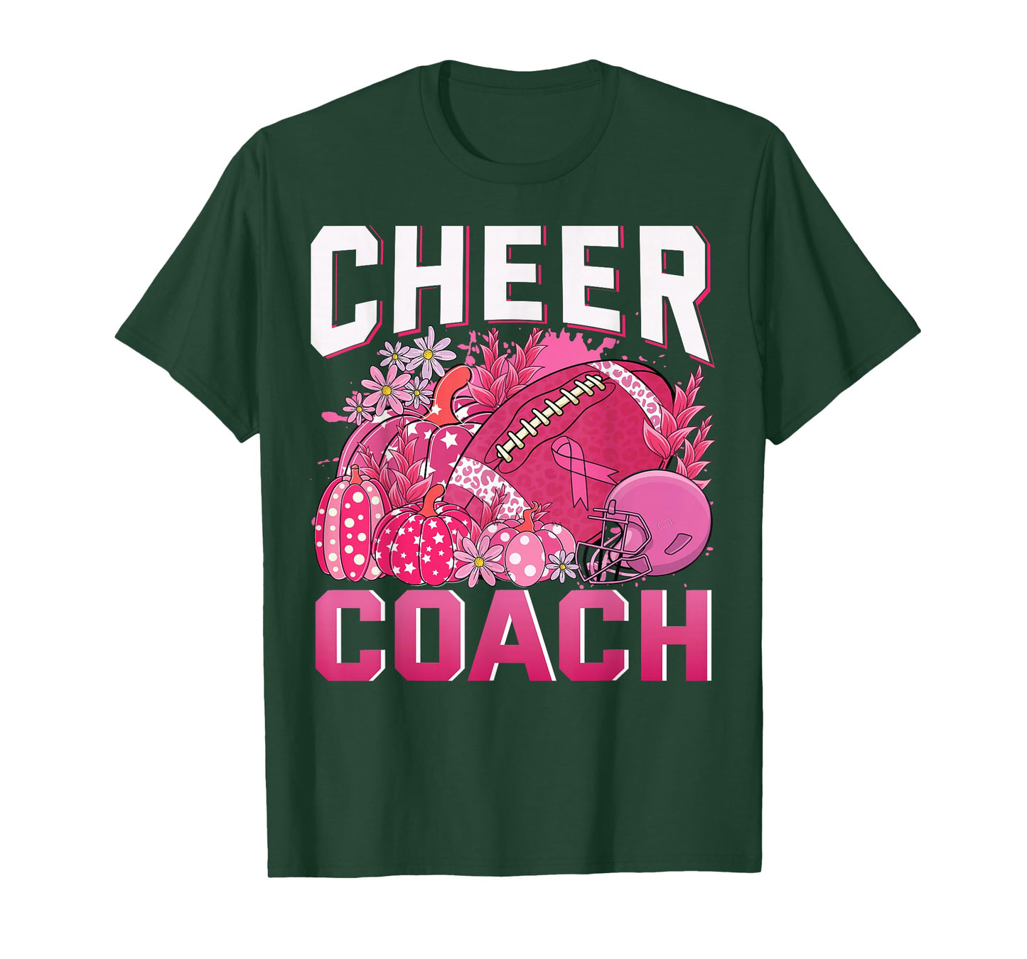 Cheer Coach Pink Ribbon Football Breast Cancer Awareness T-Shirt