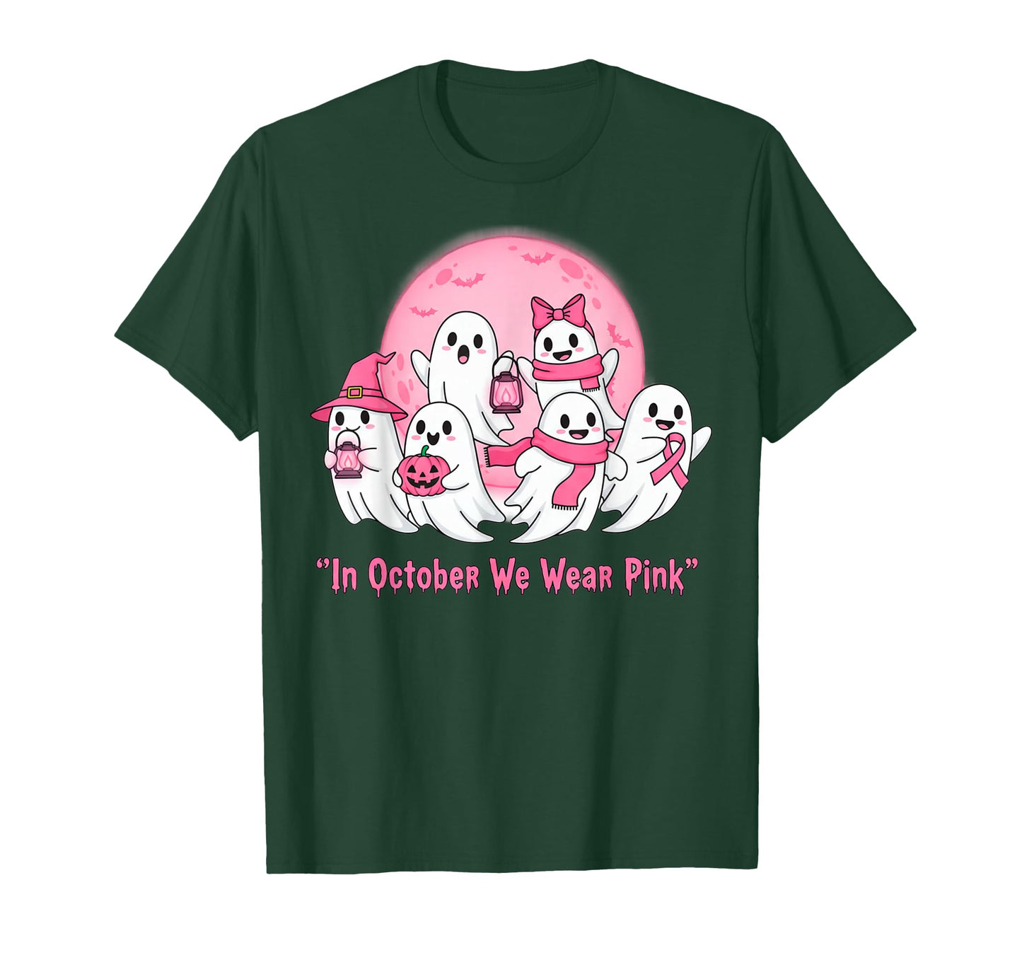 October We Wear Pink Ghosts Halloween Breast Cancer Women T-Shirt