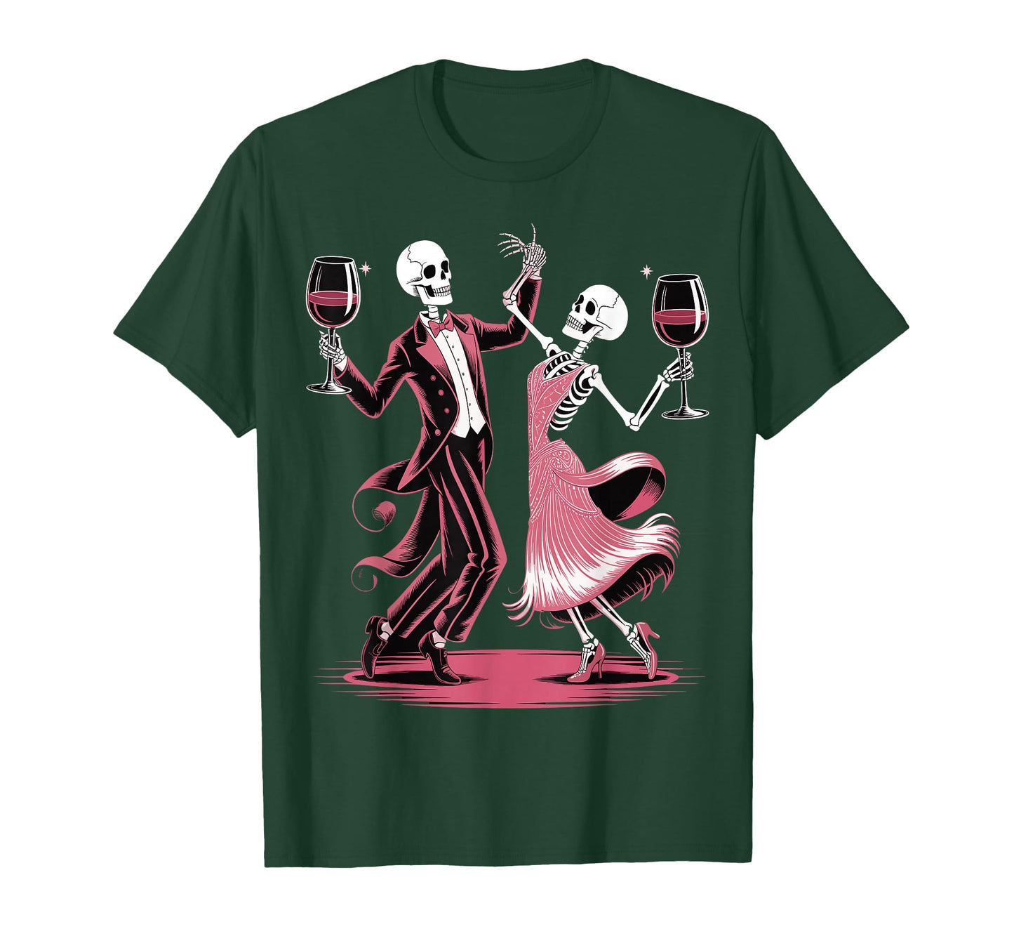 Dancing Skeletons Drinking Wine Funny Halloween Party Tee T-Shirt