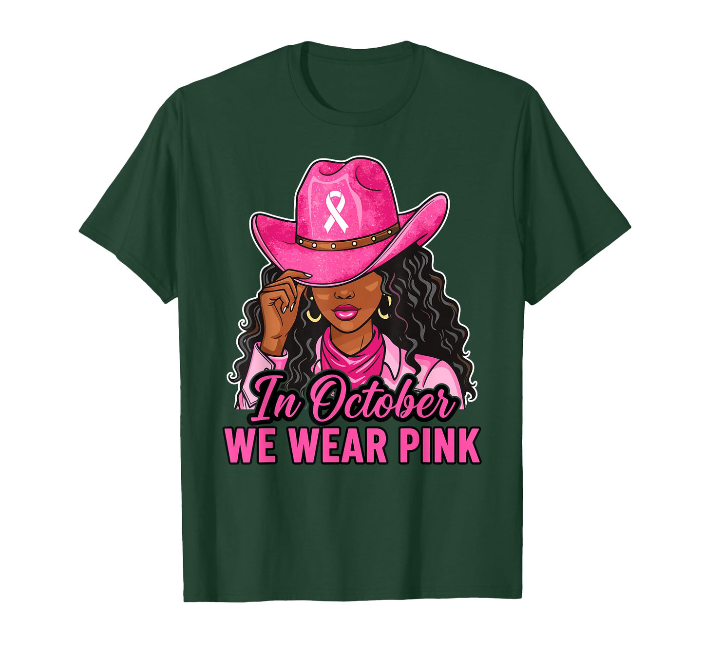 in October We Wear Pink Cowgirl Breast Cancer Awareness T-Shirt