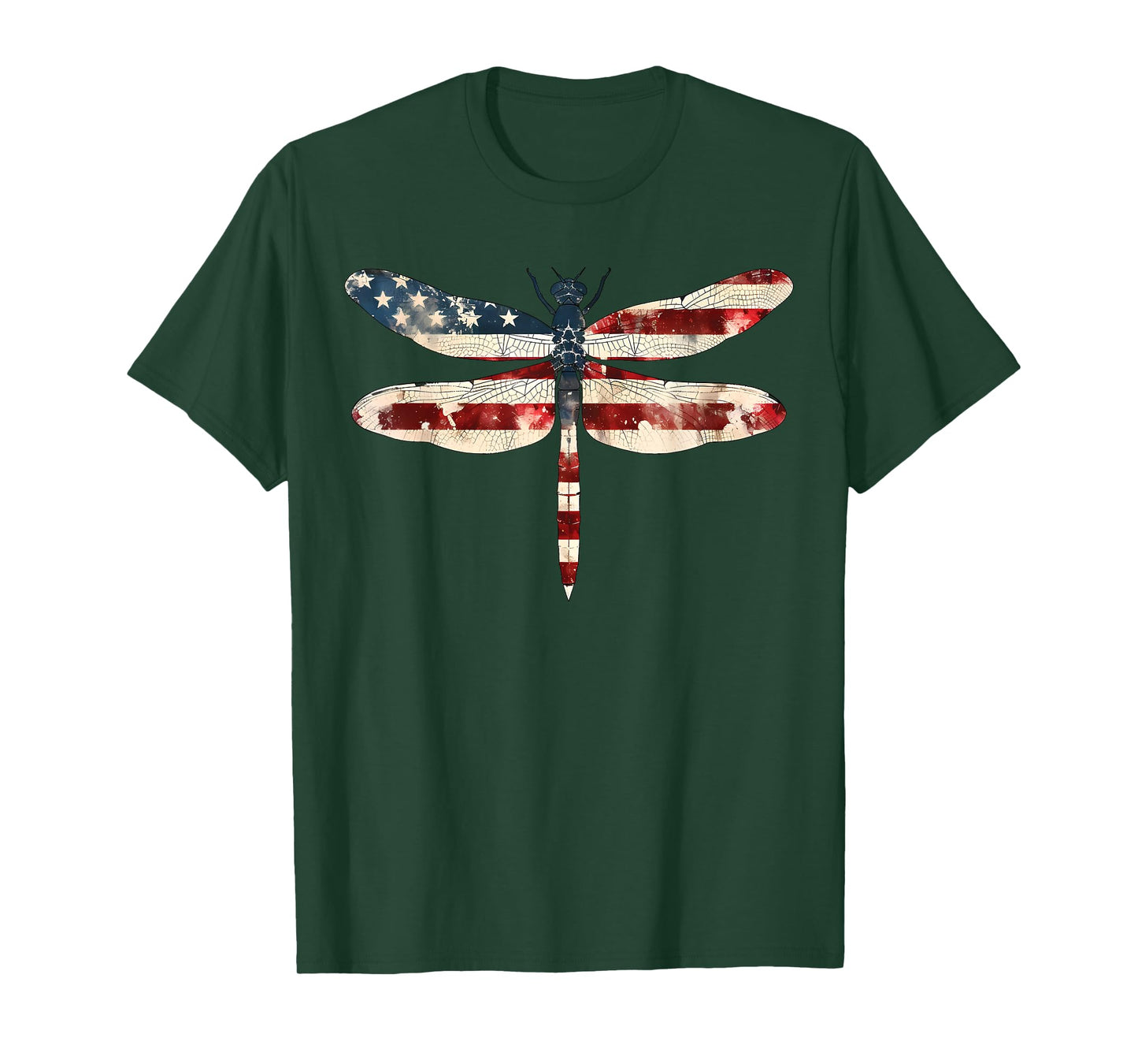 American Flag Dragonfly Patriotic 4th of July Red White Blue T-Shirt