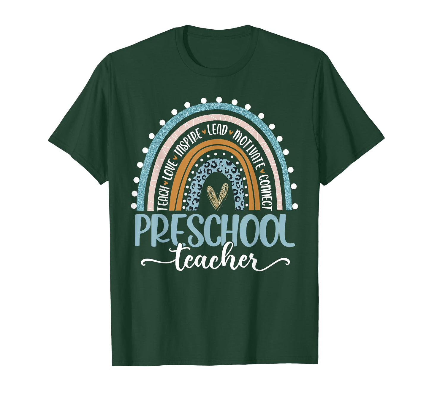Preschool Teacher Leopard Boho Rainbow Back To School T-Shirt