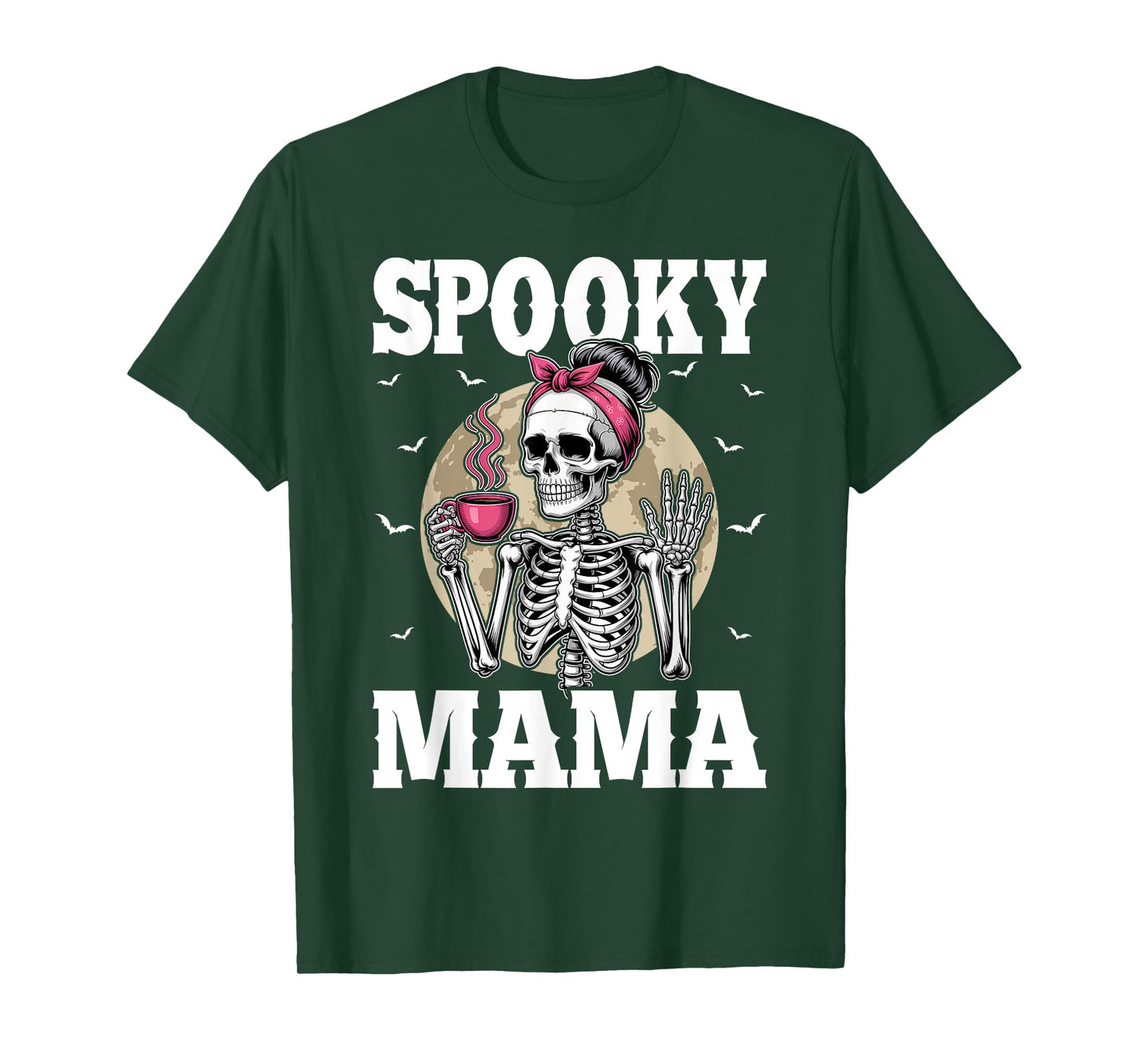 Funny Spooky Mama Halloween Vintage Skeleton Coffee Mom Life T-Shirt
