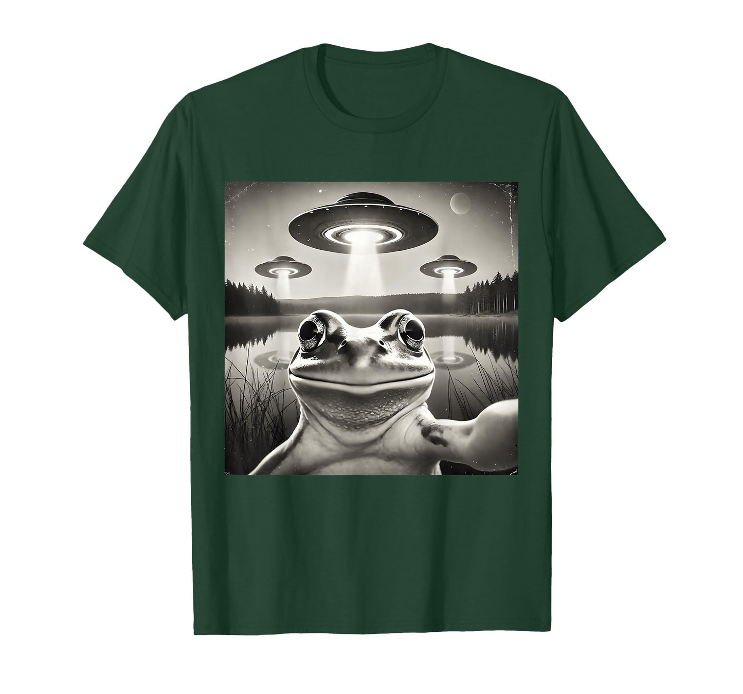 frgloverCo. Funny Frog Selfie UFOs Unisex T-Shirt - Black, Small, Short Sleeve, Cotton 100%