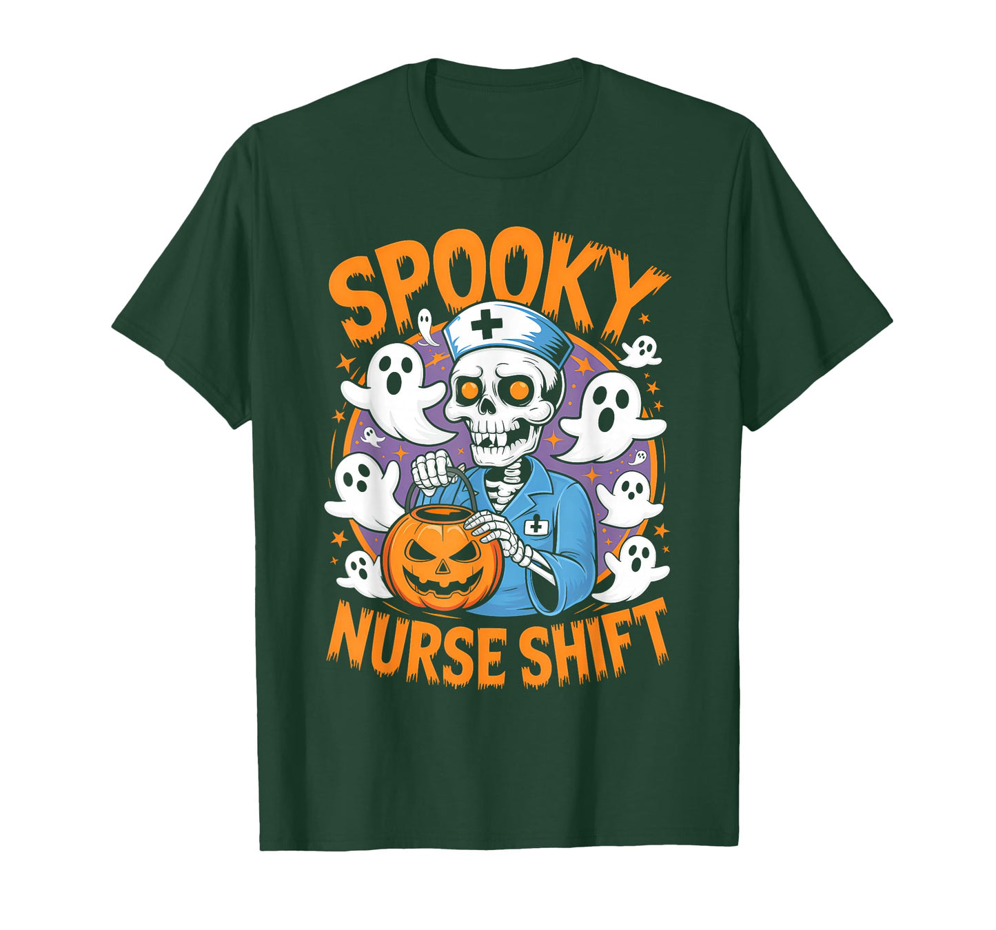 Spooky Nurse Shift Nurses Skeletons Ghosts Halloween T-Shirt