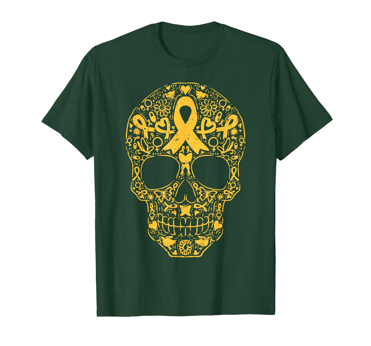 Sugar Skull Childhood Cancer Ribbon Awareness Men Women Kids T-Shirt