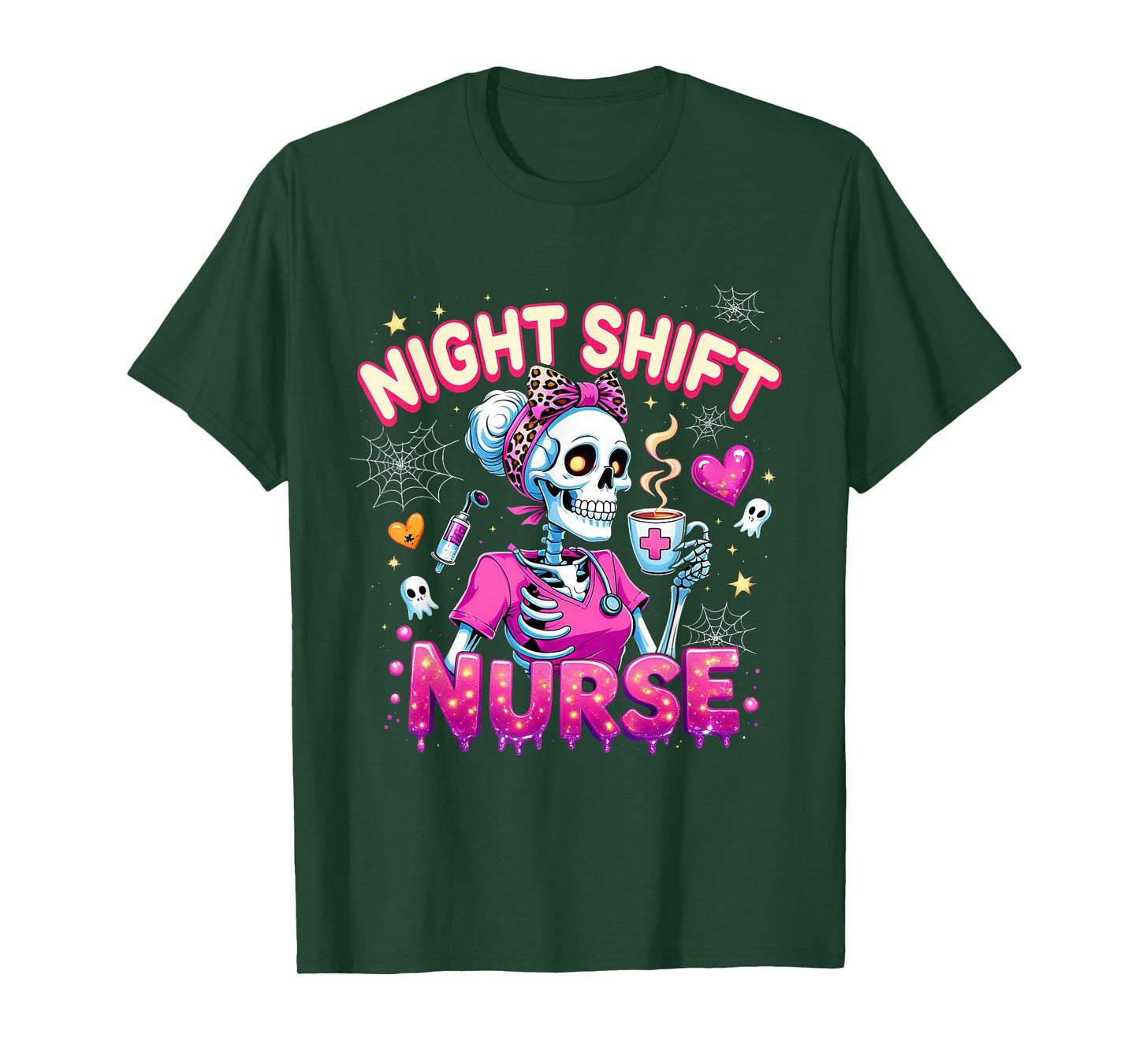 Night Shift Nurse Skeleton Coffee Halloween T-Shirt