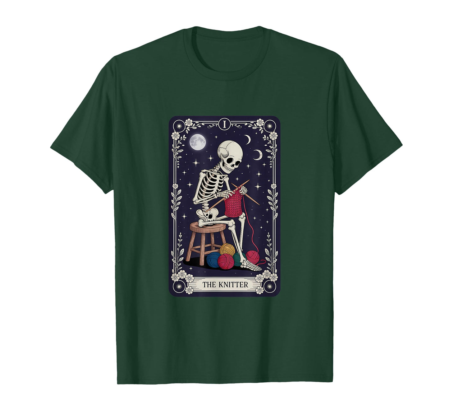 The Knitter Skeleton Tarot Design T-Shirt