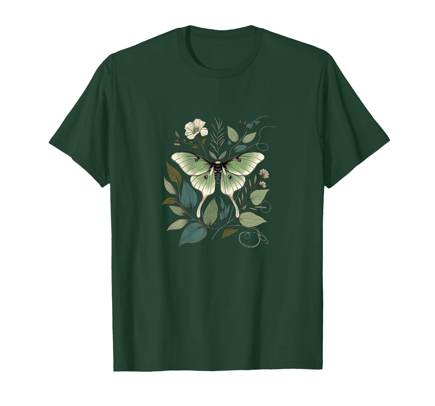 Women's Luna Moth With Moonflower Vine Artisan Boho Fashion T-Shirt
