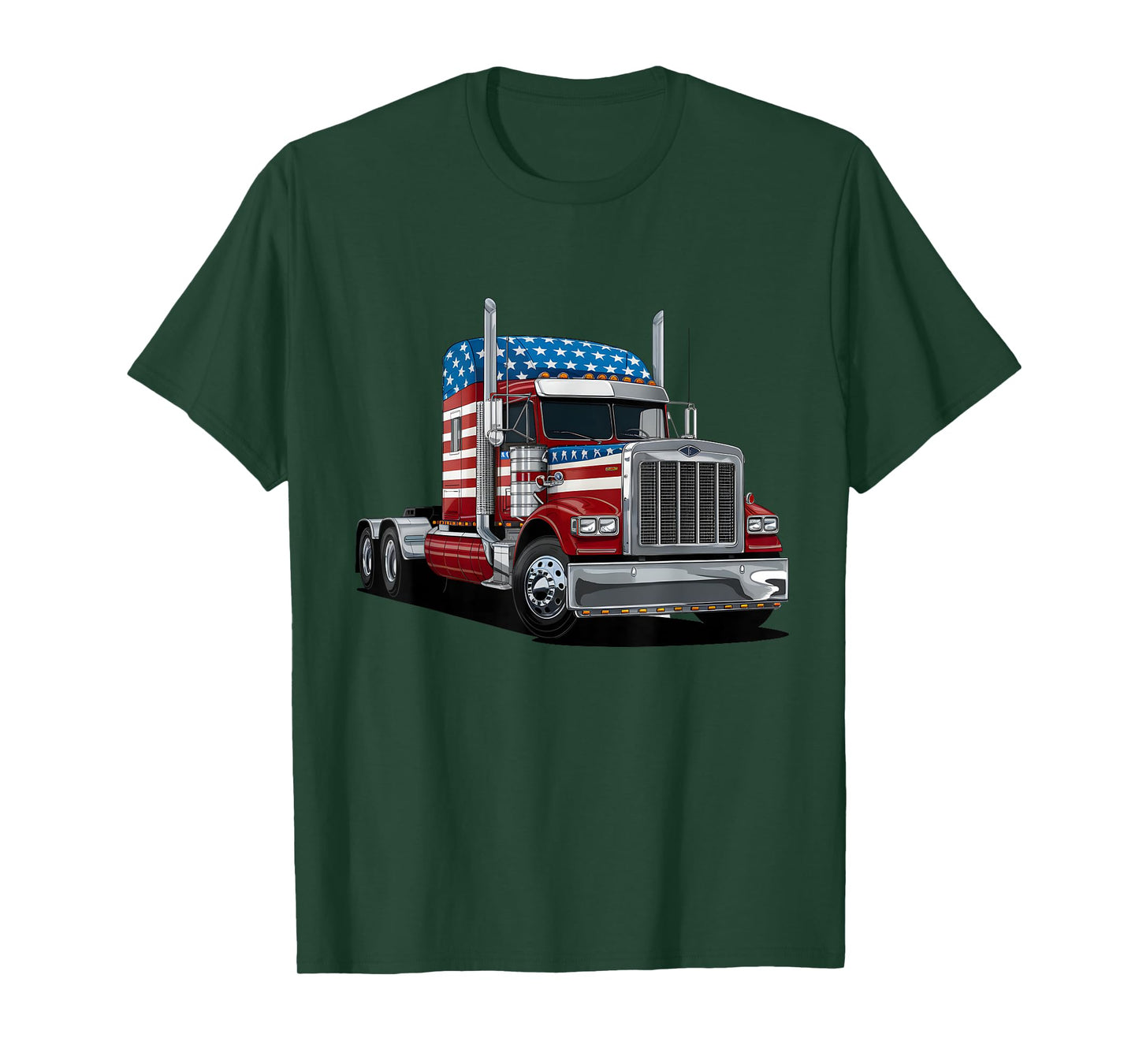US American Flag Semi Truck Driver Trucker 4th Of July Women Kids Men T-Shirt