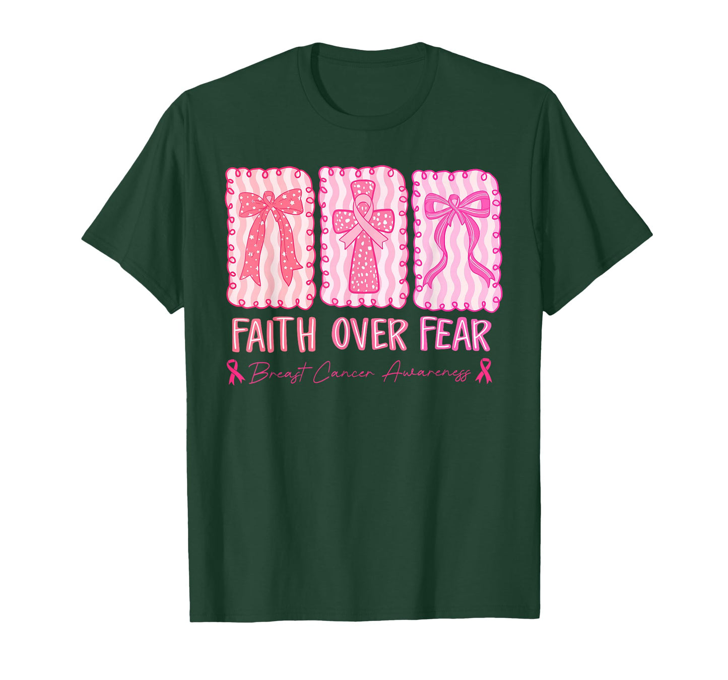 Faith Over Fear Jesus Christian Pink Breast Cancer Awareness T-Shirt