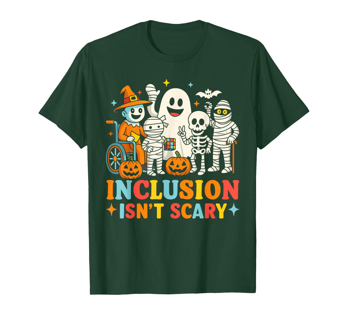 Inclusion Isn't Scary Teacher Skeleton Ghost Cute Halloween T-Shirt