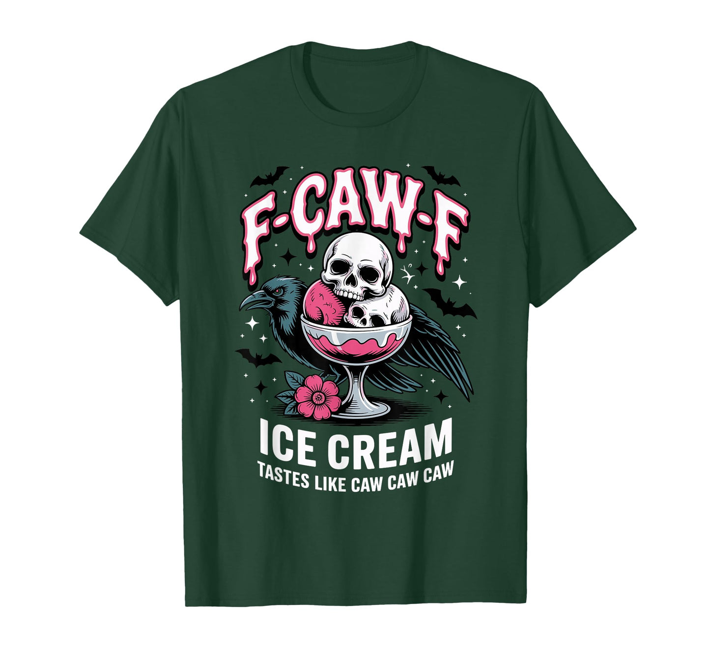 F-CAW-F Ice Cream Skull Raven Gothic Funny Halloween Costume T-Shirt