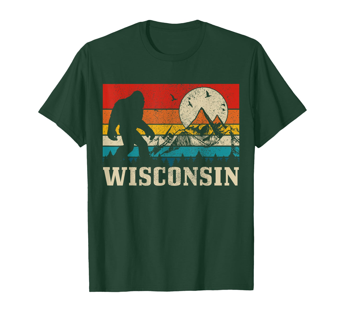 Wisconsin Bigfoot Vintage Mountains Hiking Hunter Gift T-Shirt