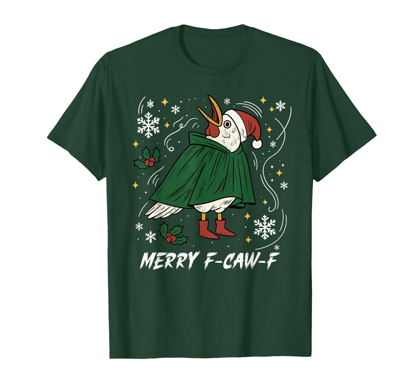Merry Christmas Funny Raven Bird F-CAW-F Xmas Holiday T-Shirt