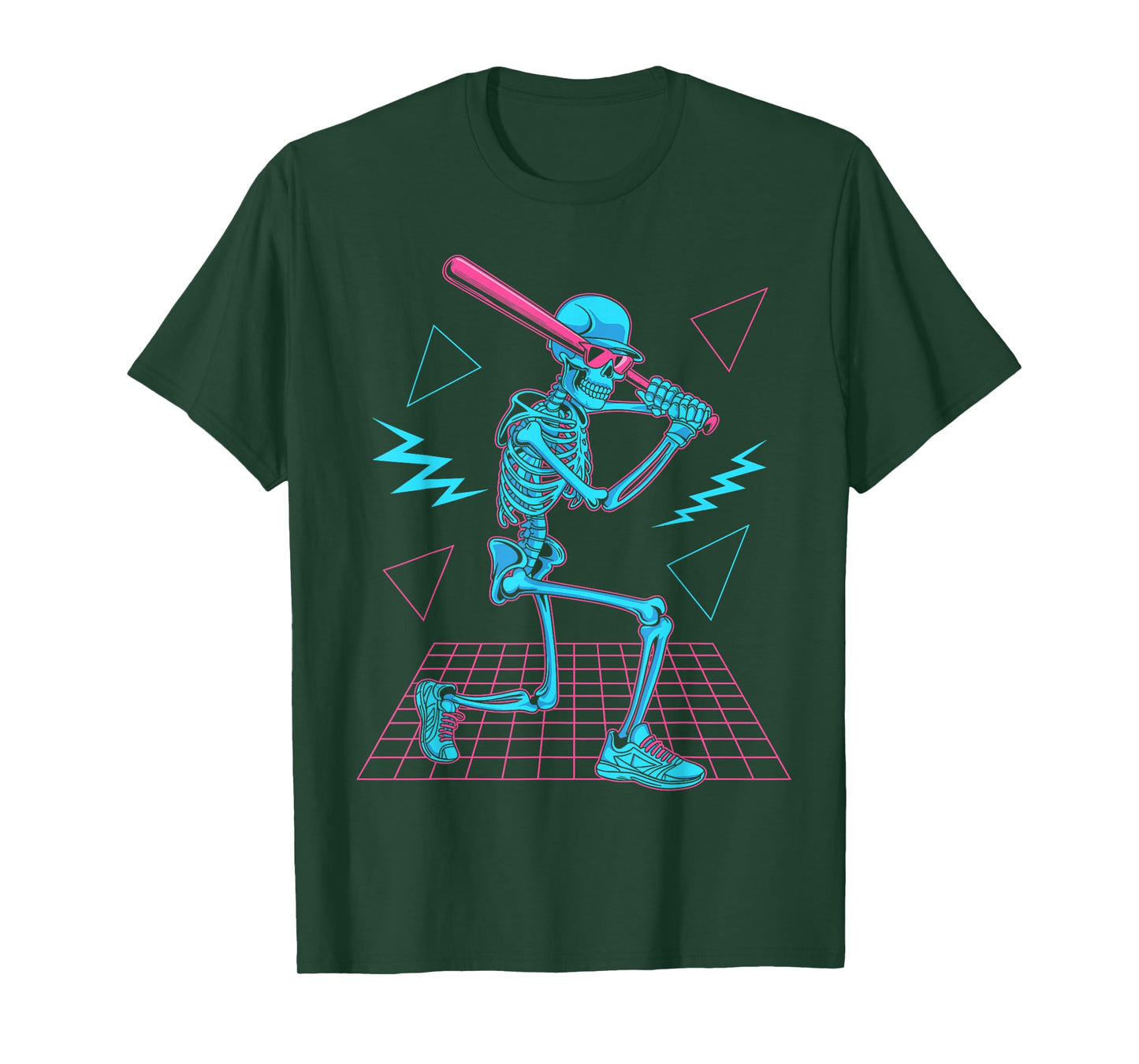 Retro 80s Skeleton Baseball Graphic Vaporwave Batter T-Shirt